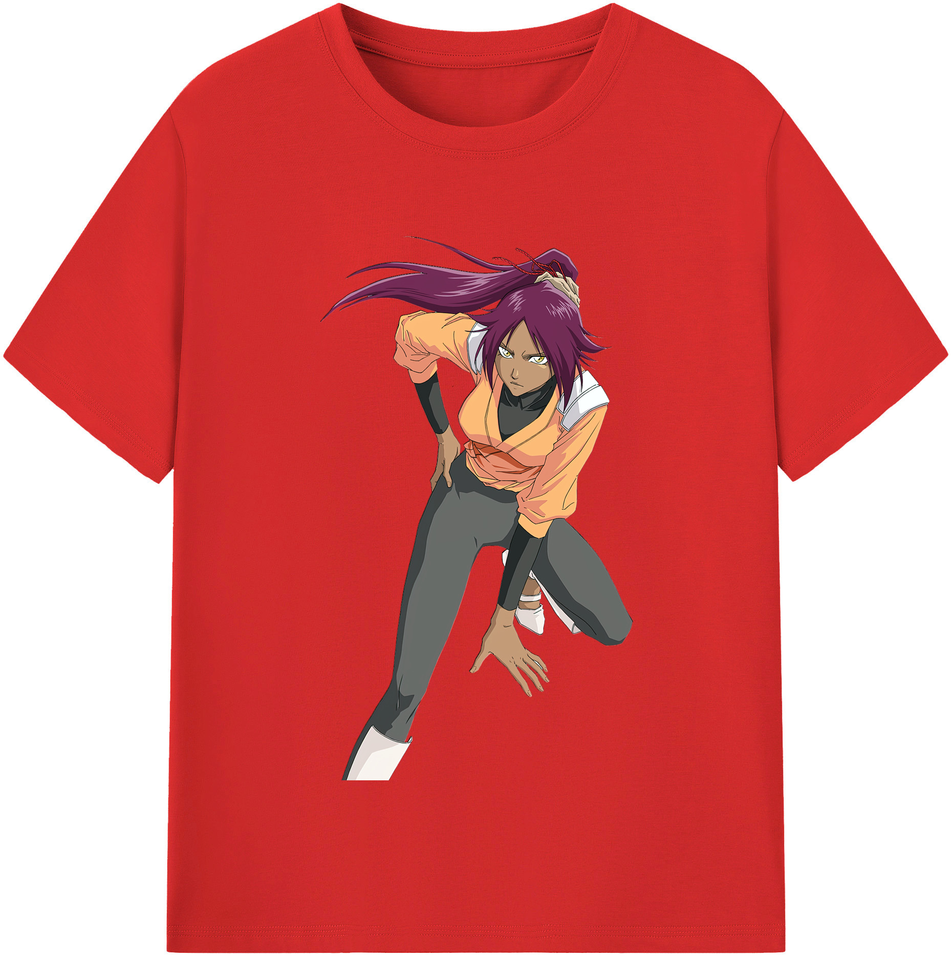 （画像用） ブリーチ 四楓院 夜一（しほういん よるいち） BLEACH Shihouin Yoruichi レディースカジュアルプリントTシャツ（綿100％）