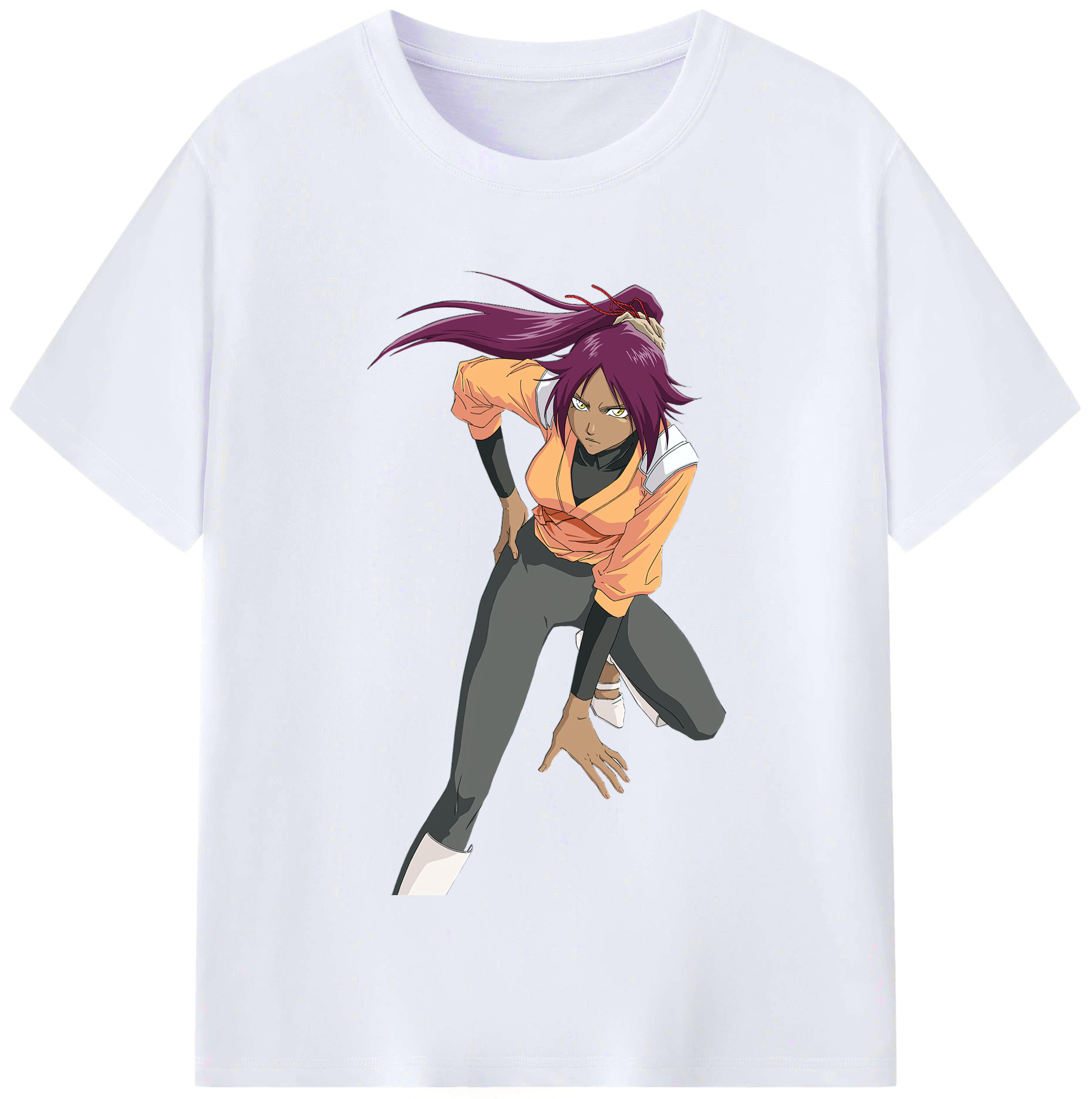 （画像用） ブリーチ 四楓院 夜一（しほういん よるいち） BLEACH Shihouin Yoruichi レディースカジュアルプリントTシャツ（綿100％）