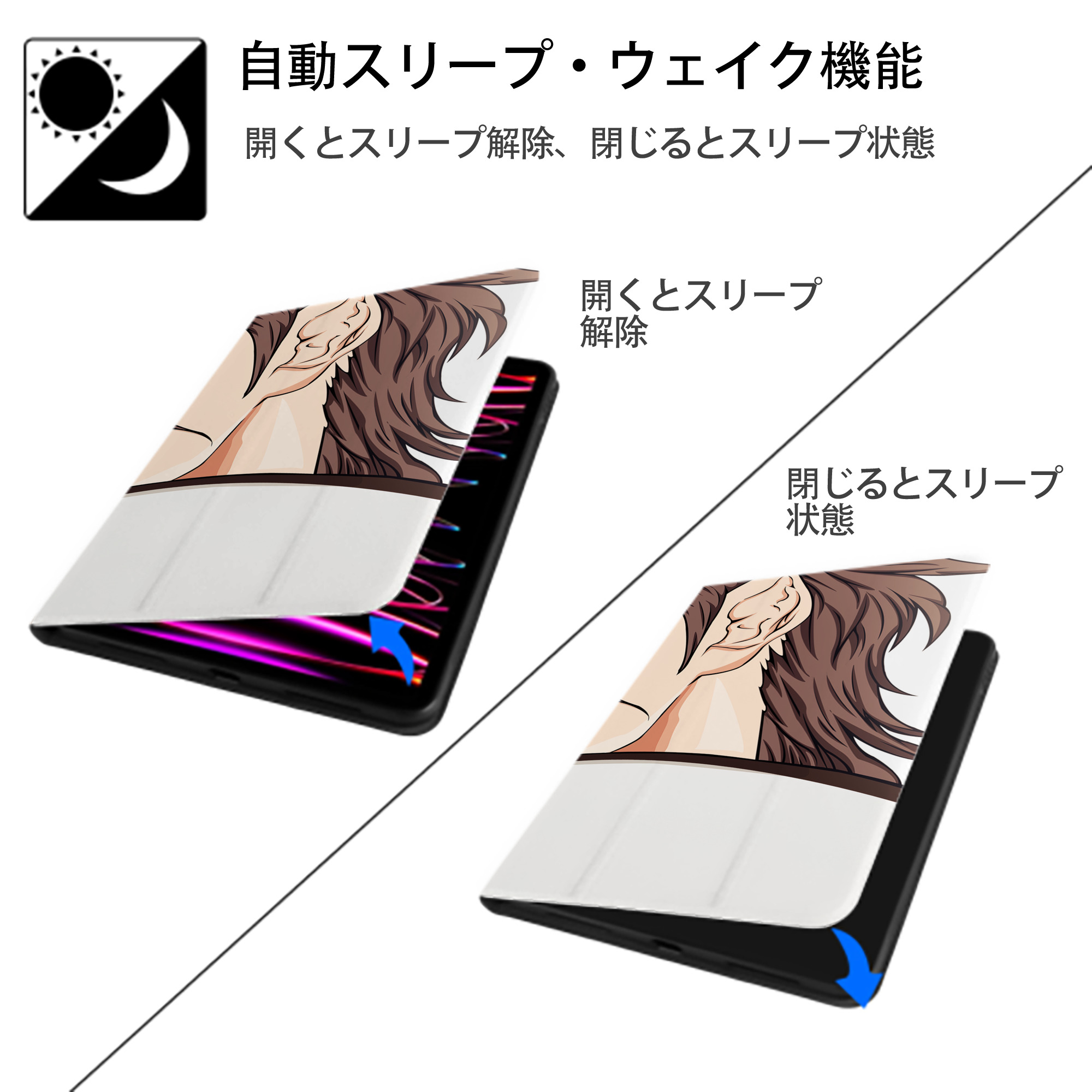 ブリーチ BLEACH IPad ケース ブック型 PUレザー TPU 耐衝撃 軽量 薄型 ペン収納なし 全面保護 IPad 各モデル対応