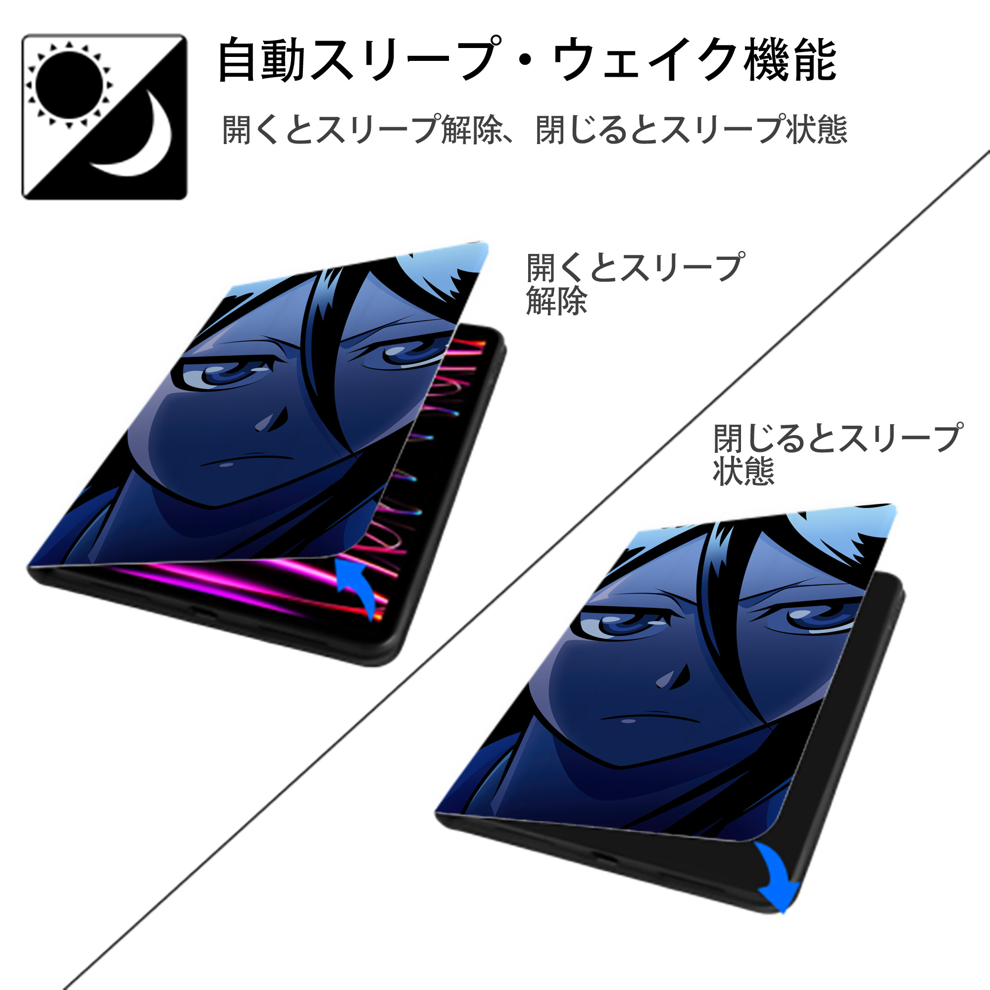 ブリーチ BLEACH IPad ケース ブック型 PUレザー TPU 耐衝撃 軽量 薄型 ペン収納なし 全面保護 IPad 各モデル対応