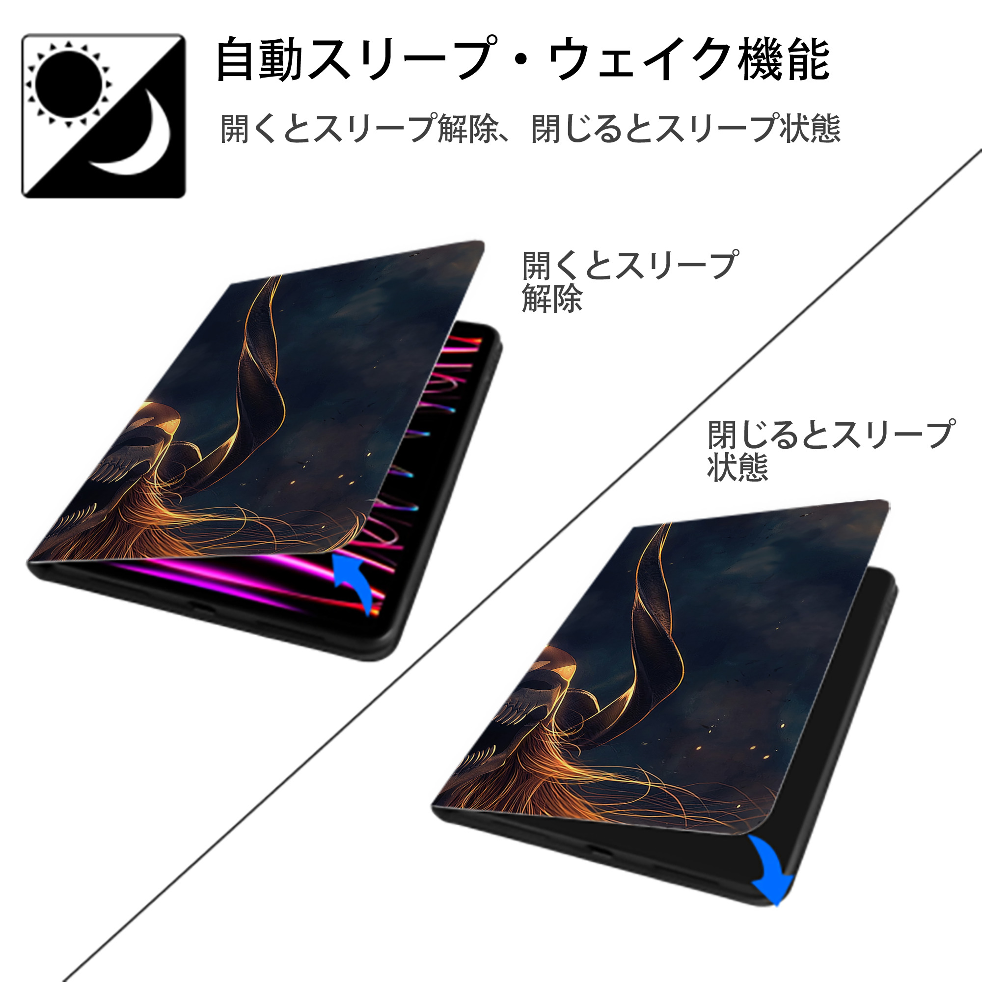 ブリーチ BLEACH IPad ケース ブック型 PUレザー TPU 耐衝撃 軽量 薄型 ペン収納なし 全面保護 IPad 各モデル対応