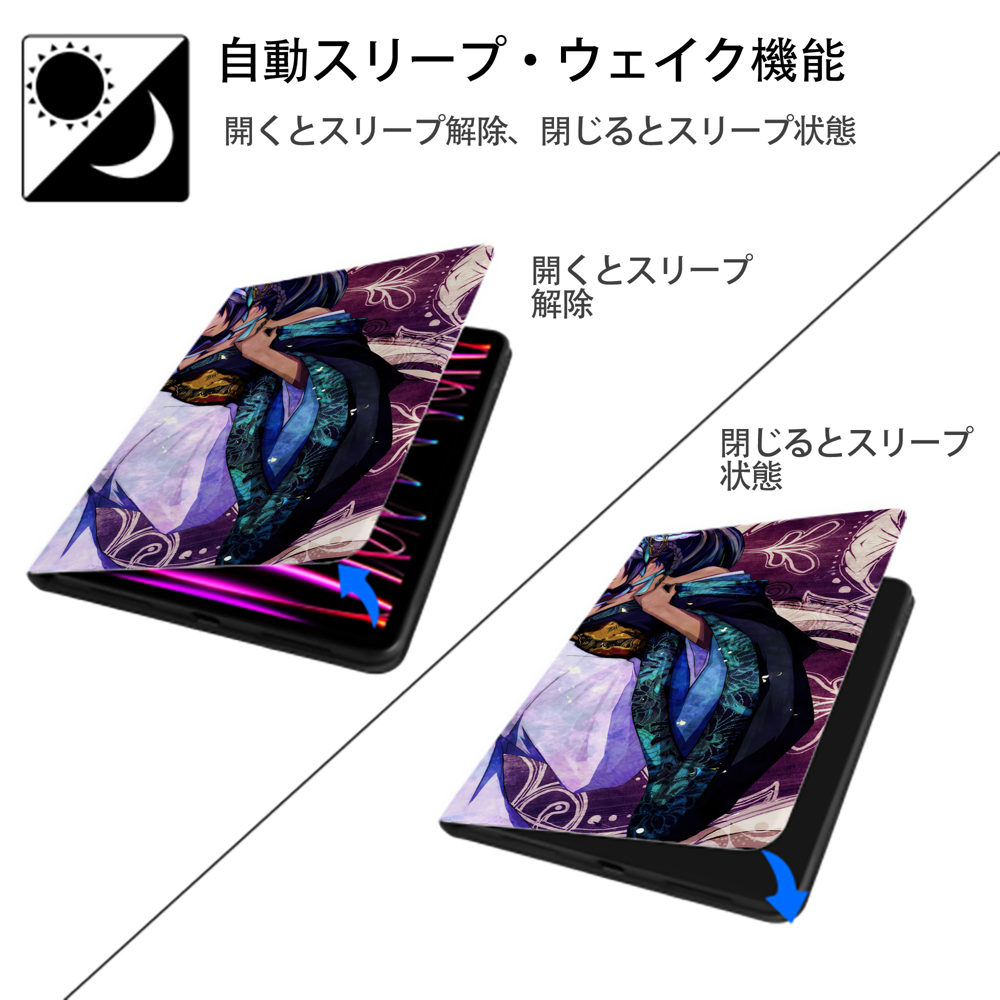 ブリーチ BLEACH IPad ケース ブック型 PUレザー TPU 耐衝撃 軽量 薄型 ペン収納なし 全面保護 IPad 各モデル対応