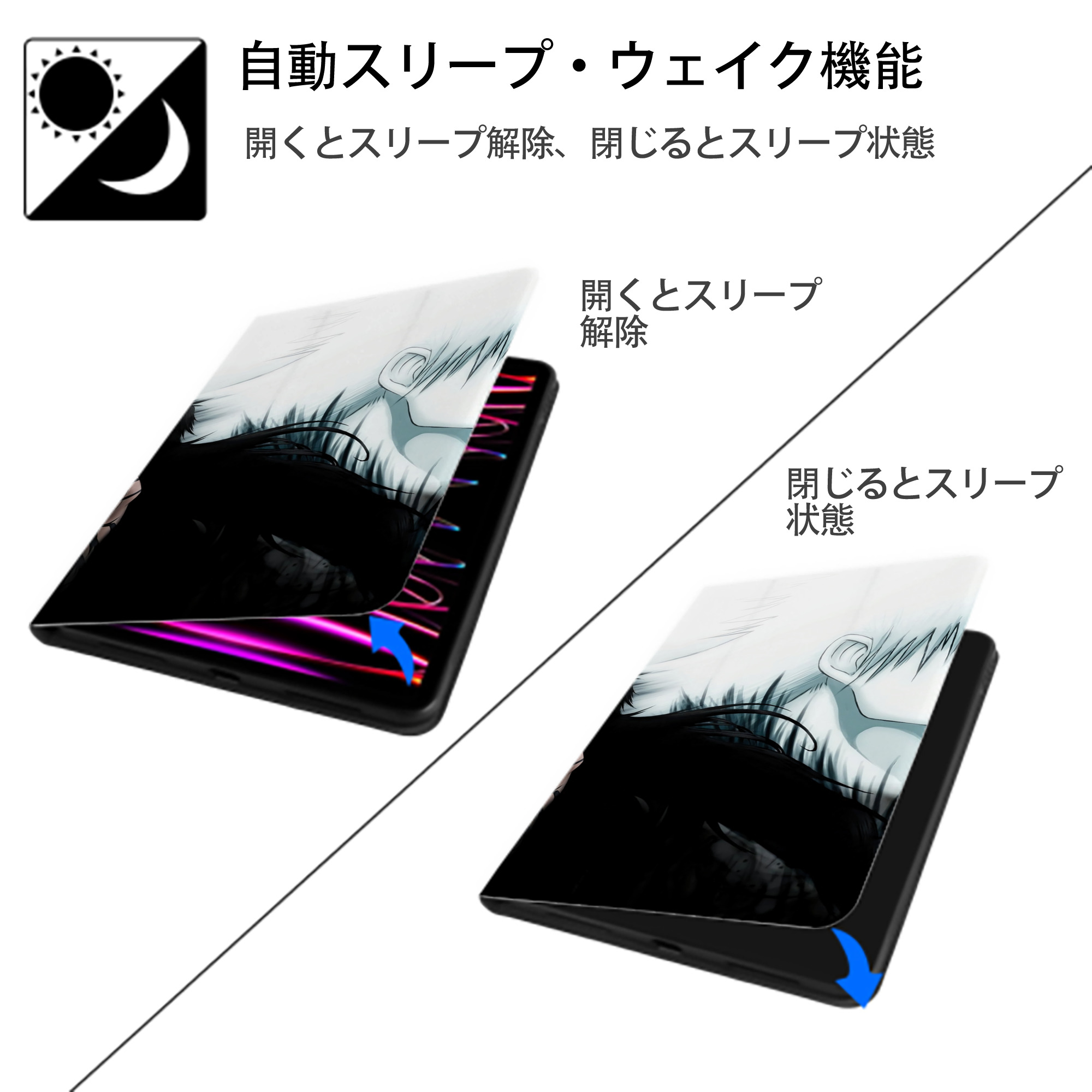 ブリーチ BLEACH IPad ケース ブック型 PUレザー TPU 耐衝撃 軽量 薄型 ペン収納なし 全面保護 IPad 各モデル対応