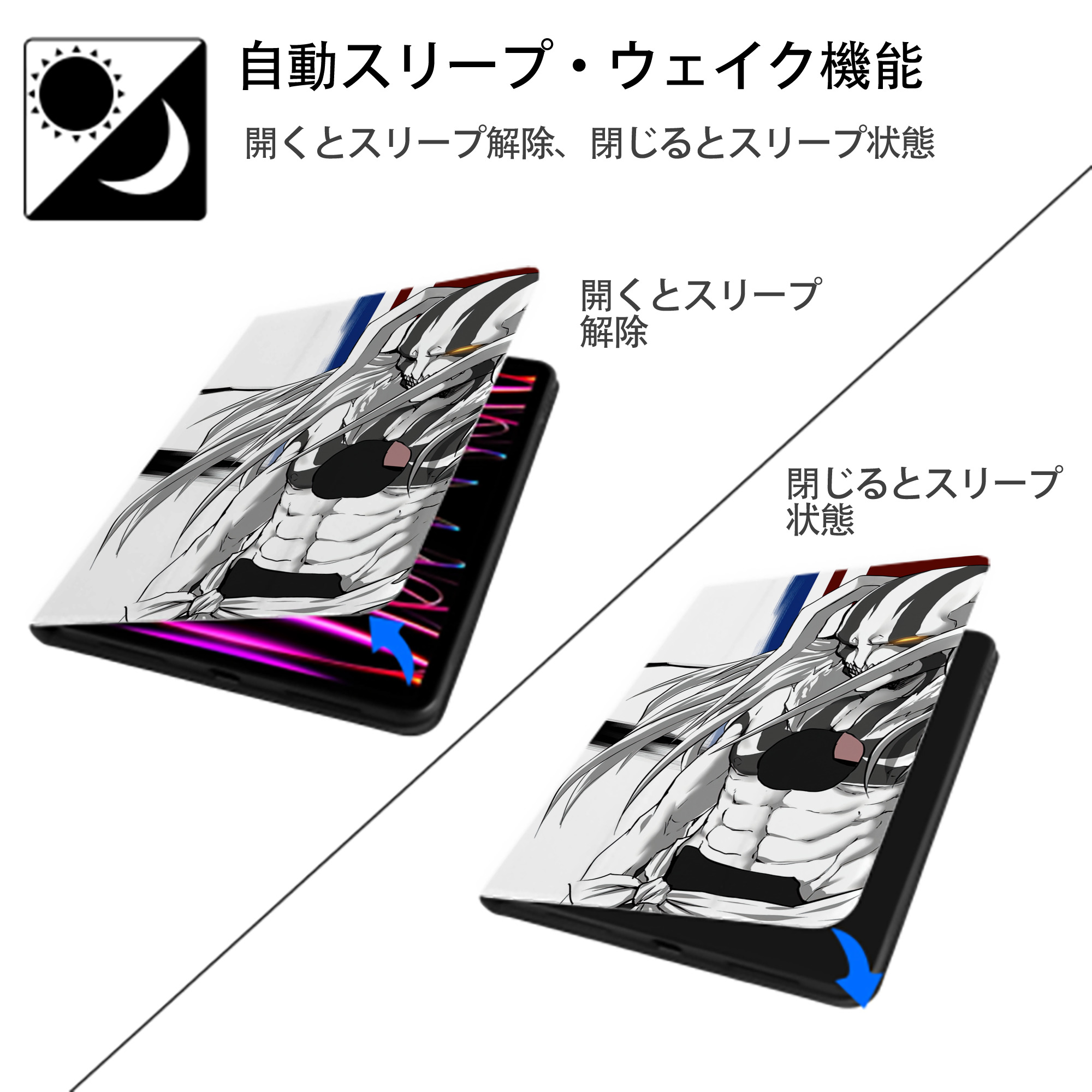ブリーチ BLEACH IPad ケース ブック型 PUレザー TPU 耐衝撃 軽量 薄型 ペン収納なし 全面保護 IPad 各モデル対応