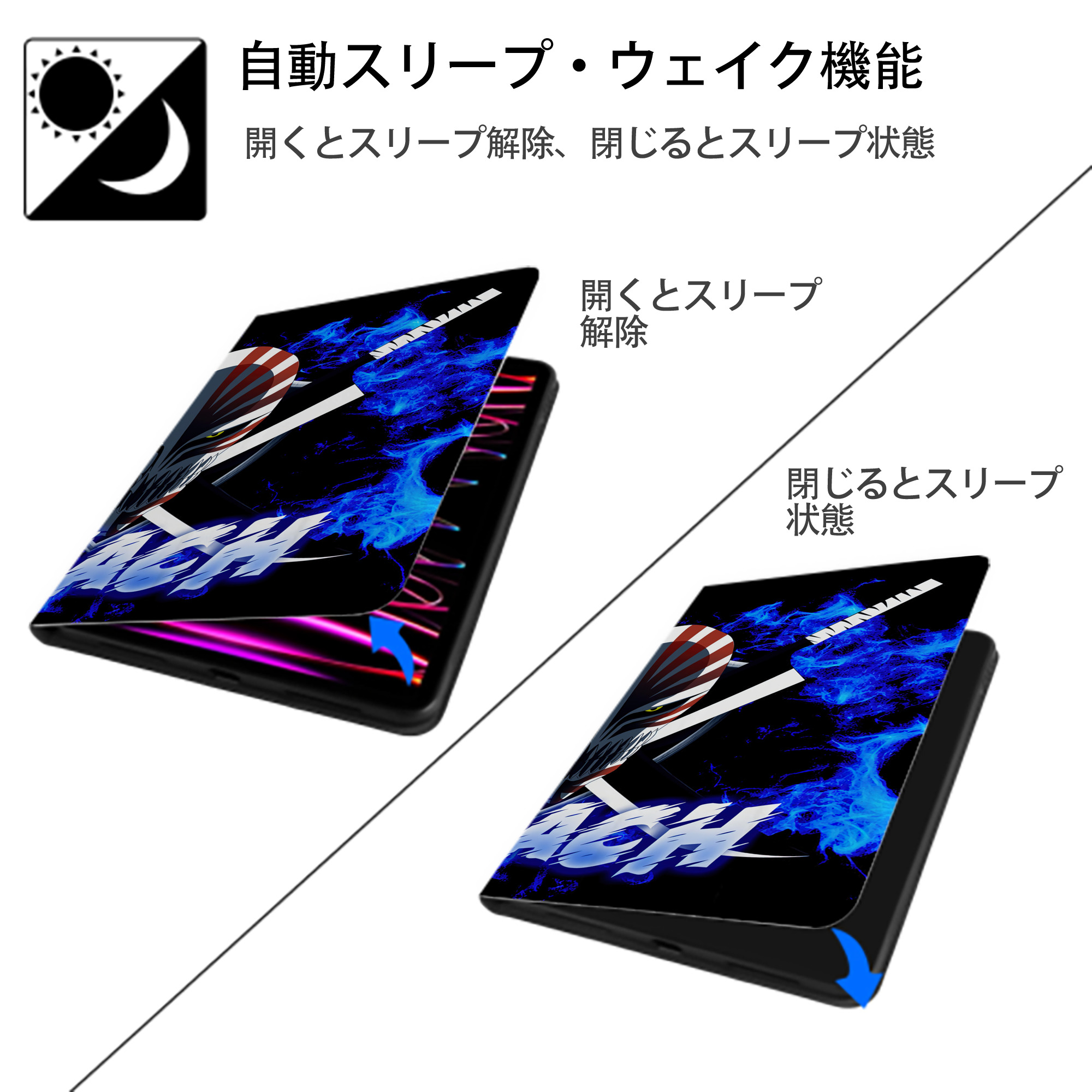 ブリーチ BLEACH IPad ケース ブック型 PUレザー TPU 耐衝撃 軽量 薄型 ペン収納なし 全面保護 IPad 各モデル対応