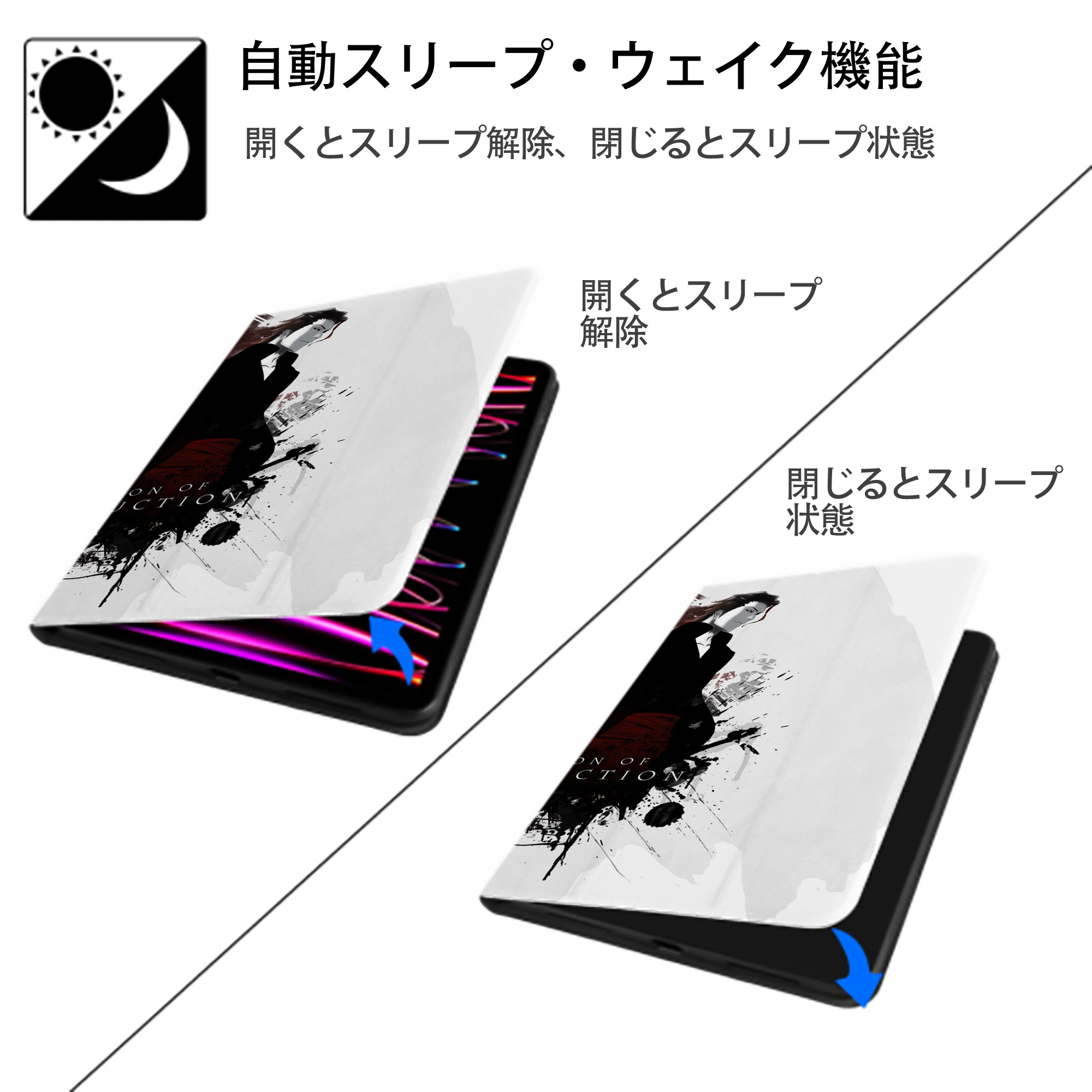 ブリーチ BLEACH IPad ケース ブック型 PUレザー TPU 耐衝撃 軽量 薄型 ペン収納なし 全面保護 IPad 各モデル対応