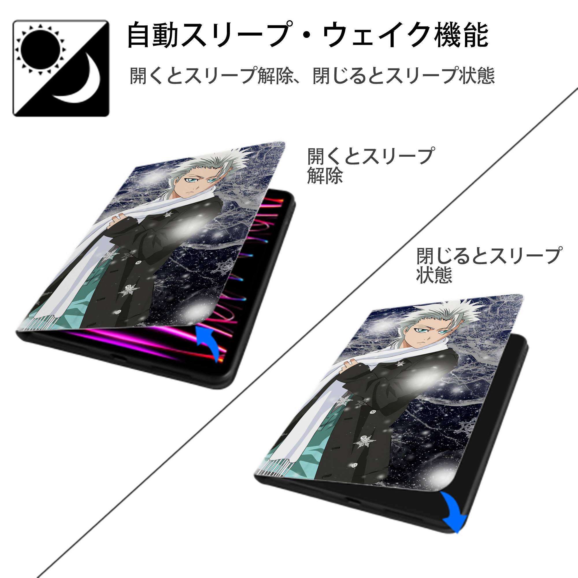 ブリーチ BLEACH IPad ケース ブック型 PUレザー TPU 耐衝撃 軽量 薄型 ペン収納なし 全面保護 IPad 各モデル対応