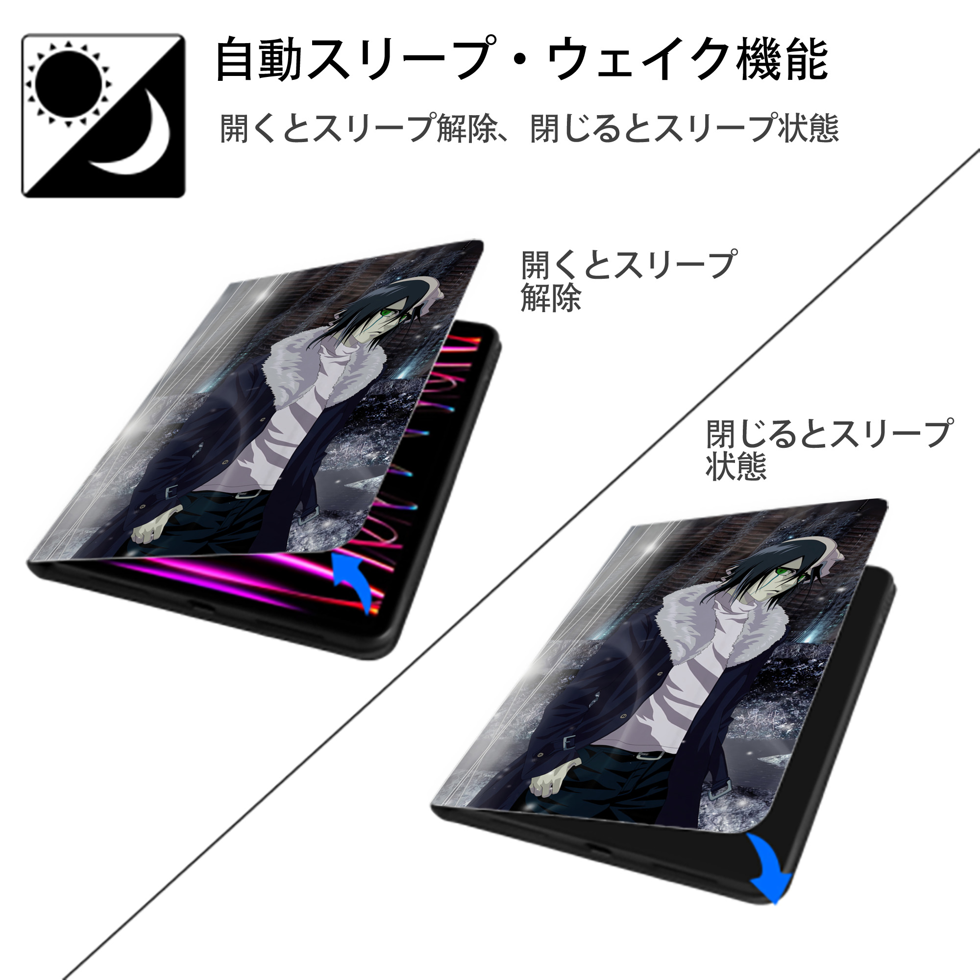 ブリーチ BLEACH IPad ケース ブック型 PUレザー TPU 耐衝撃 軽量 薄型 ペン収納なし 全面保護 IPad 各モデル対応