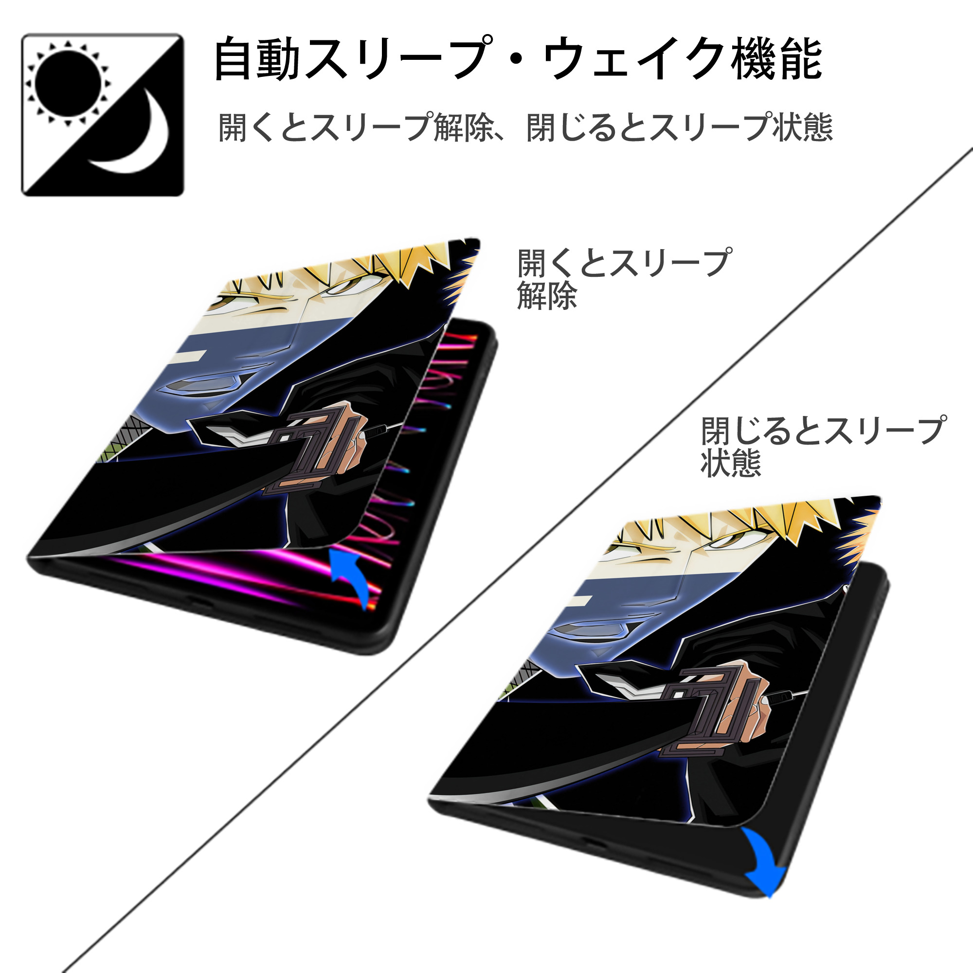 ブリーチ BLEACH IPad ケース ブック型 PUレザー TPU 耐衝撃 軽量 薄型 ペン収納なし 全面保護 IPad 各モデル対応