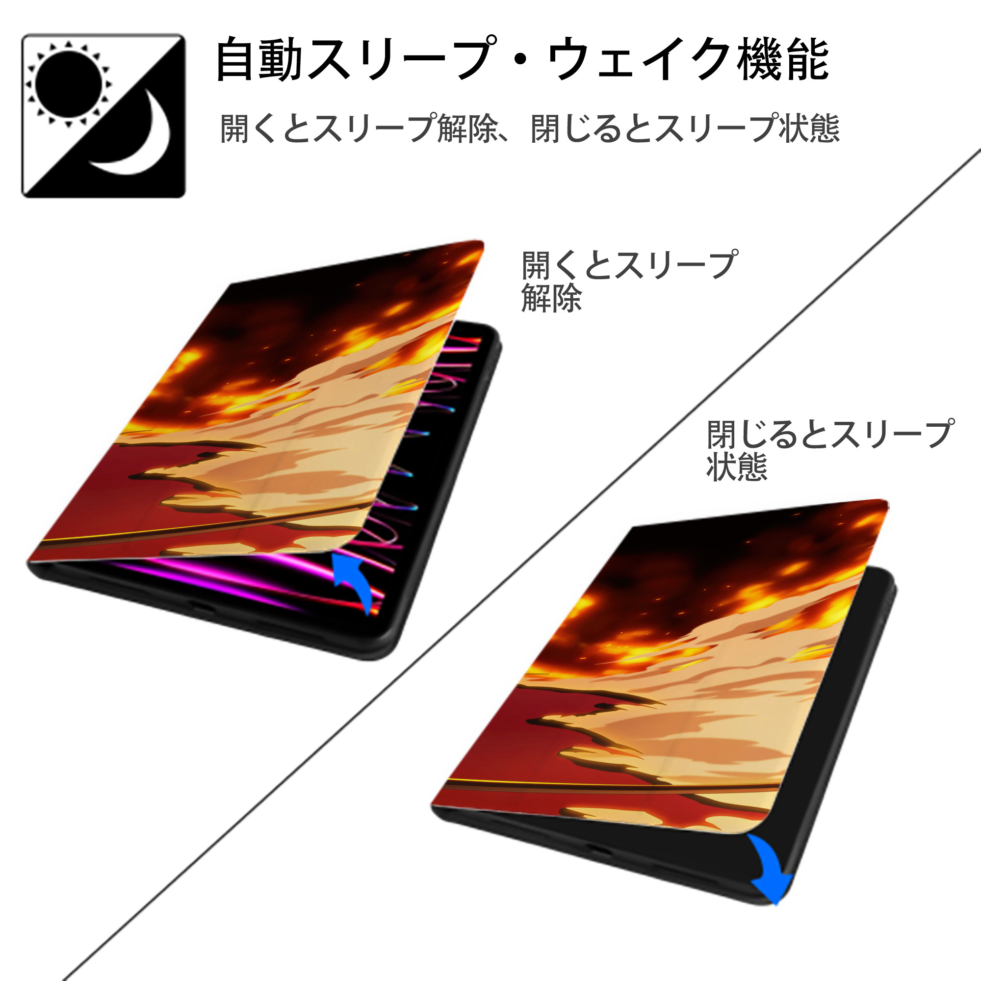 ブリーチ BLEACH IPad ケース ブック型 PUレザー TPU 耐衝撃 軽量 薄型 ペン収納なし 全面保護 IPad 各モデル対応