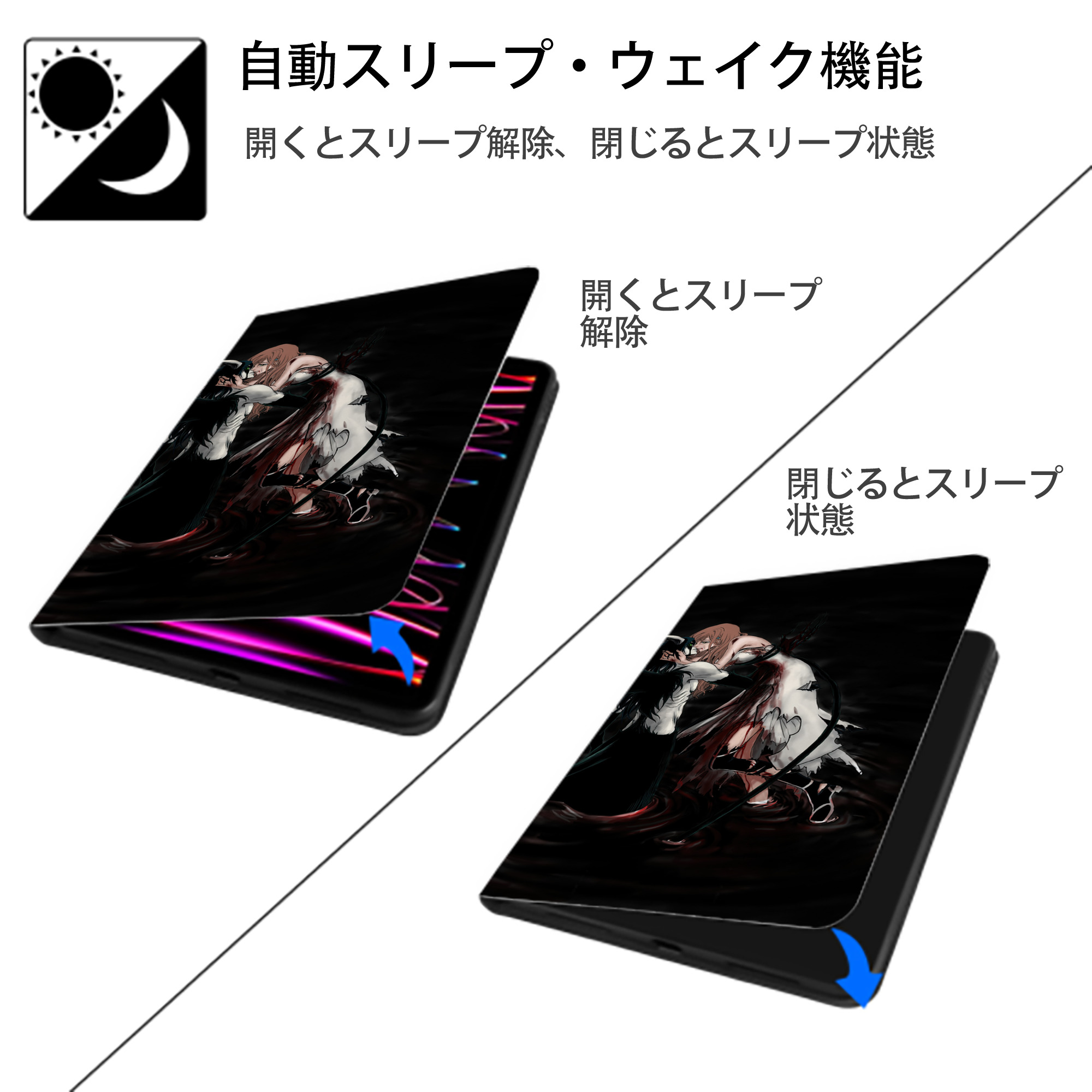 ブリーチ BLEACH IPad ケース ブック型 PUレザー TPU 耐衝撃 軽量 薄型 ペン収納なし 全面保護 IPad 各モデル対応