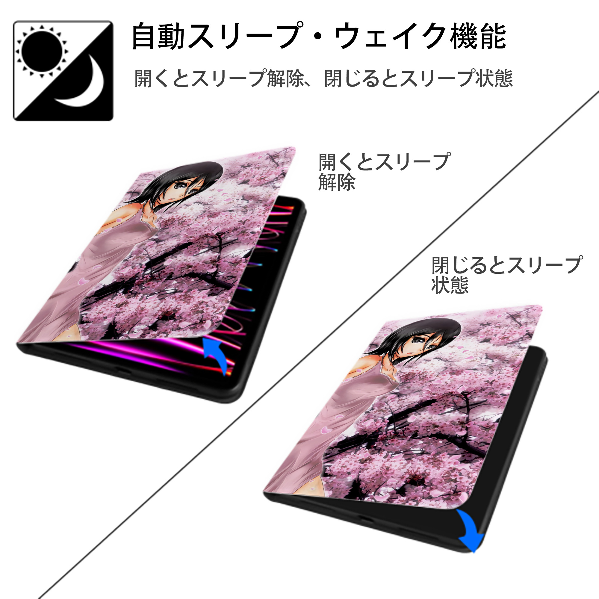 ブリーチ BLEACH IPad ケース ブック型 PUレザー TPU 耐衝撃 軽量 薄型 ペン収納なし 全面保護 IPad 各モデル対応