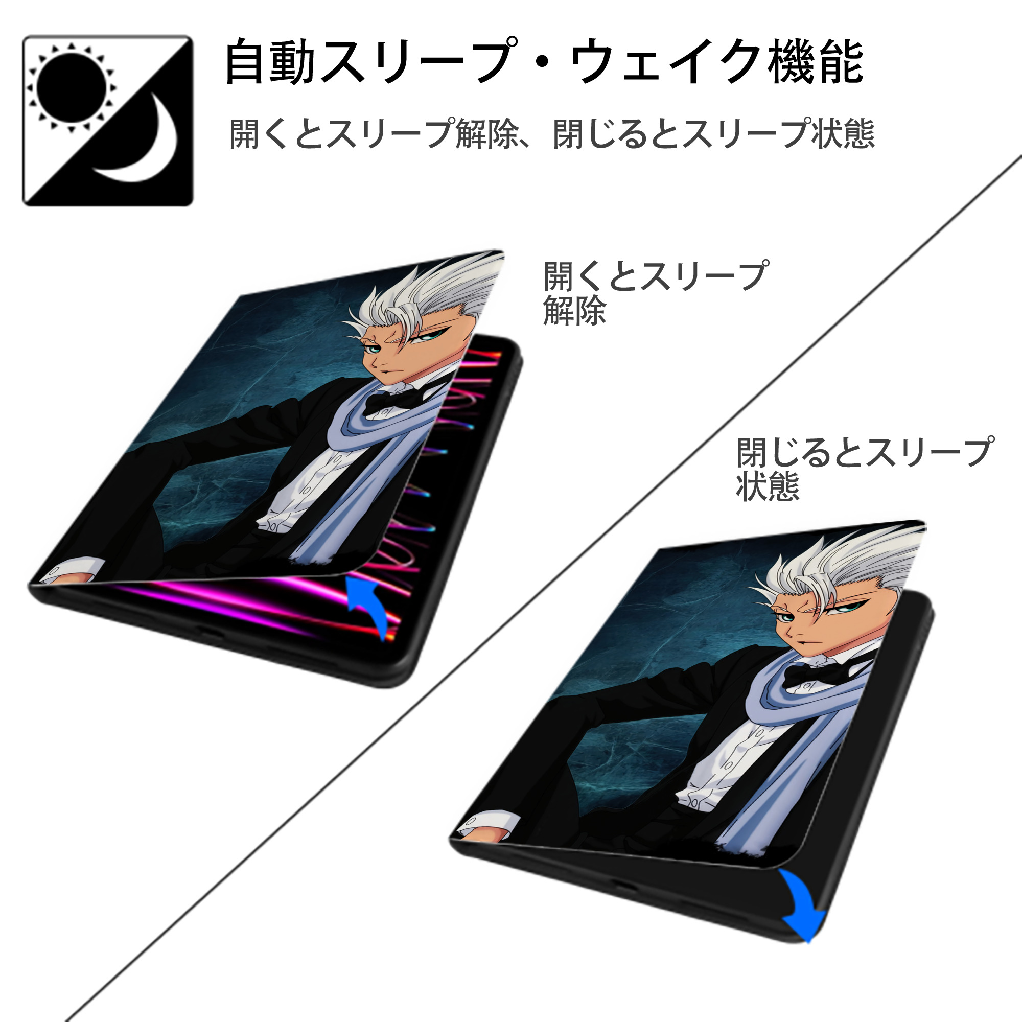 ブリーチ BLEACH IPad ケース ブック型 PUレザー TPU 耐衝撃 軽量 薄型 ペン収納なし 全面保護 IPad 各モデル対応