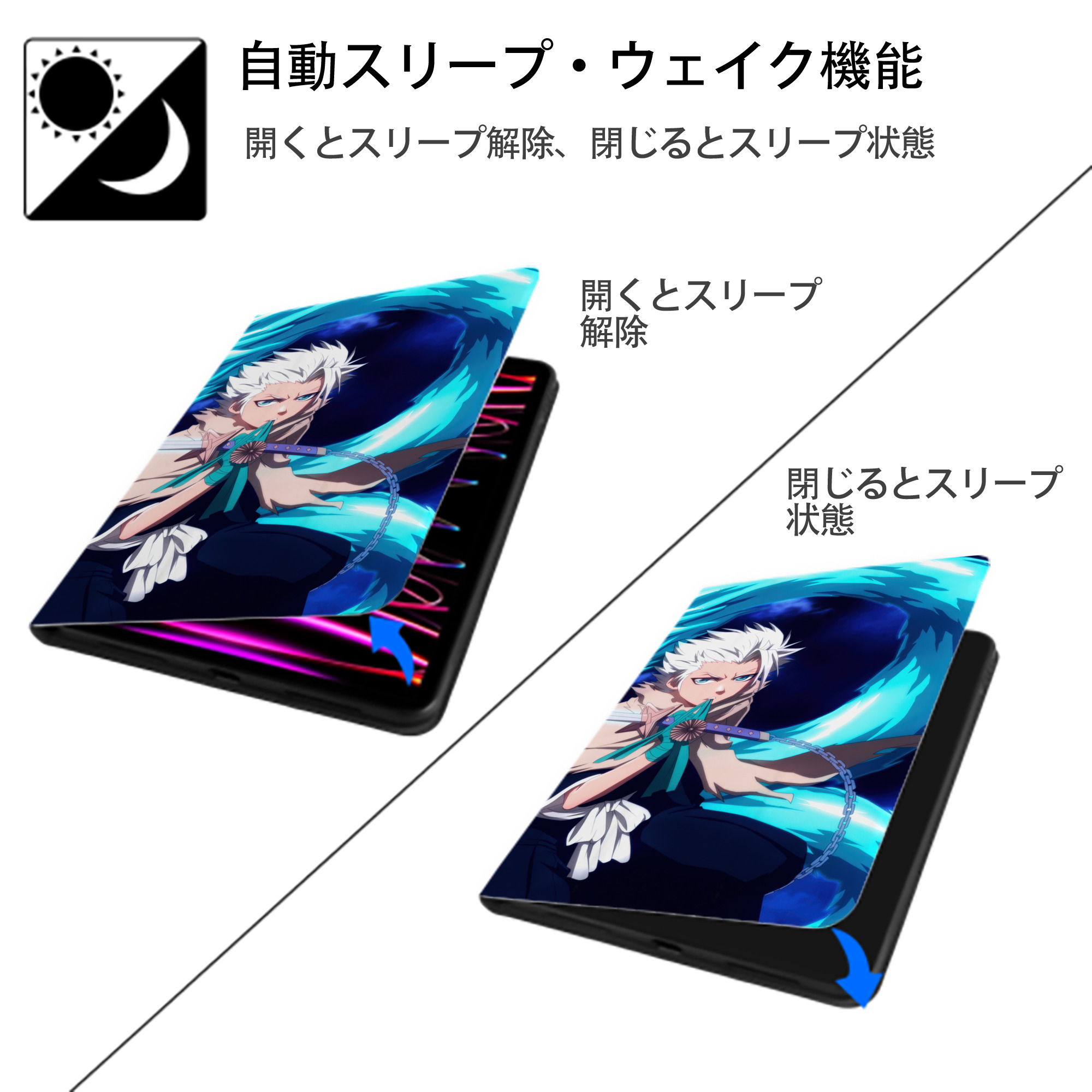 ブリーチ BLEACH IPad ケース ブック型 PUレザー TPU 耐衝撃 軽量 薄型 ペン収納なし 全面保護 IPad 各モデル対応