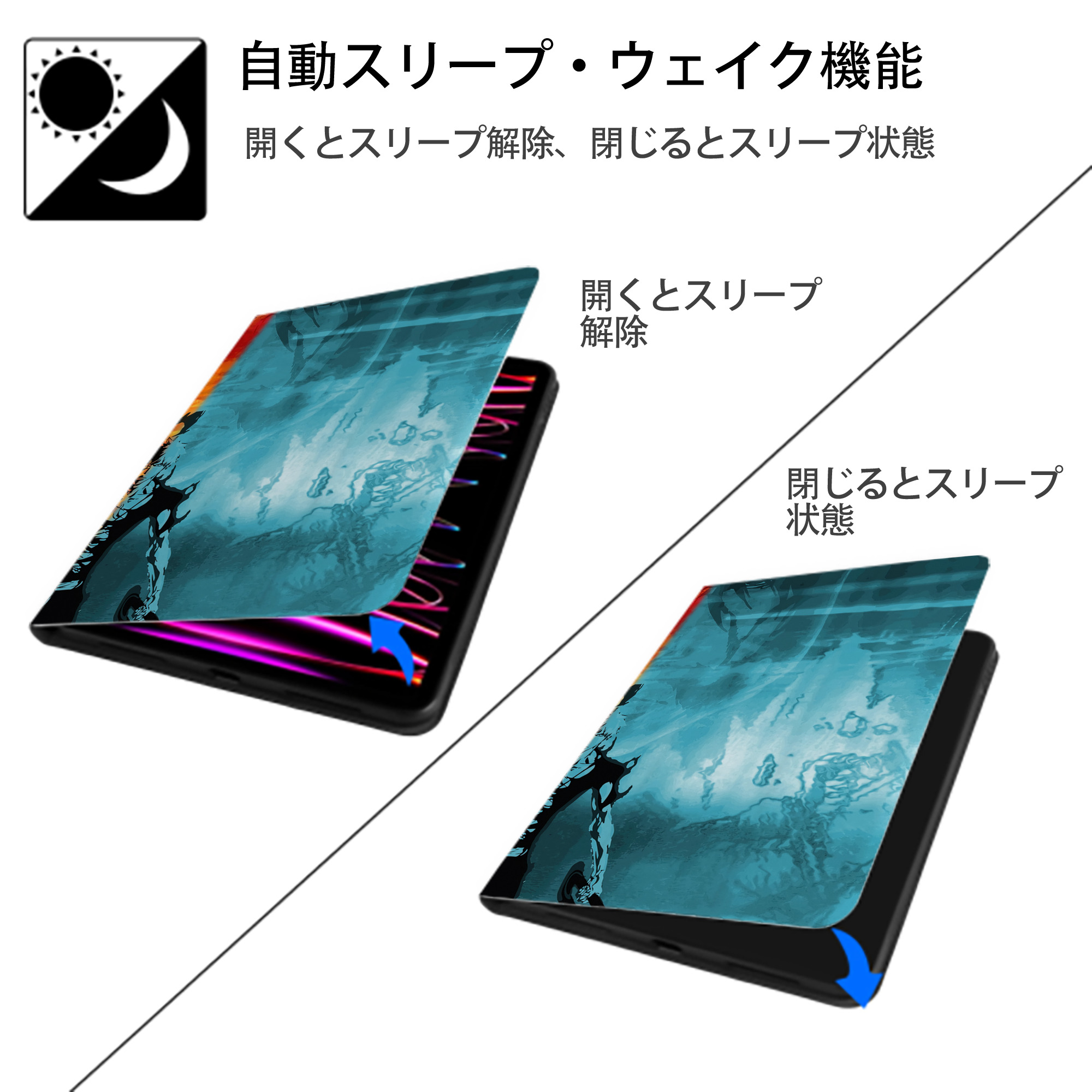 ブリーチ BLEACH IPad ケース ブック型 PUレザー TPU 耐衝撃 軽量 薄型 ペン収納なし 全面保護 IPad 各モデル対応