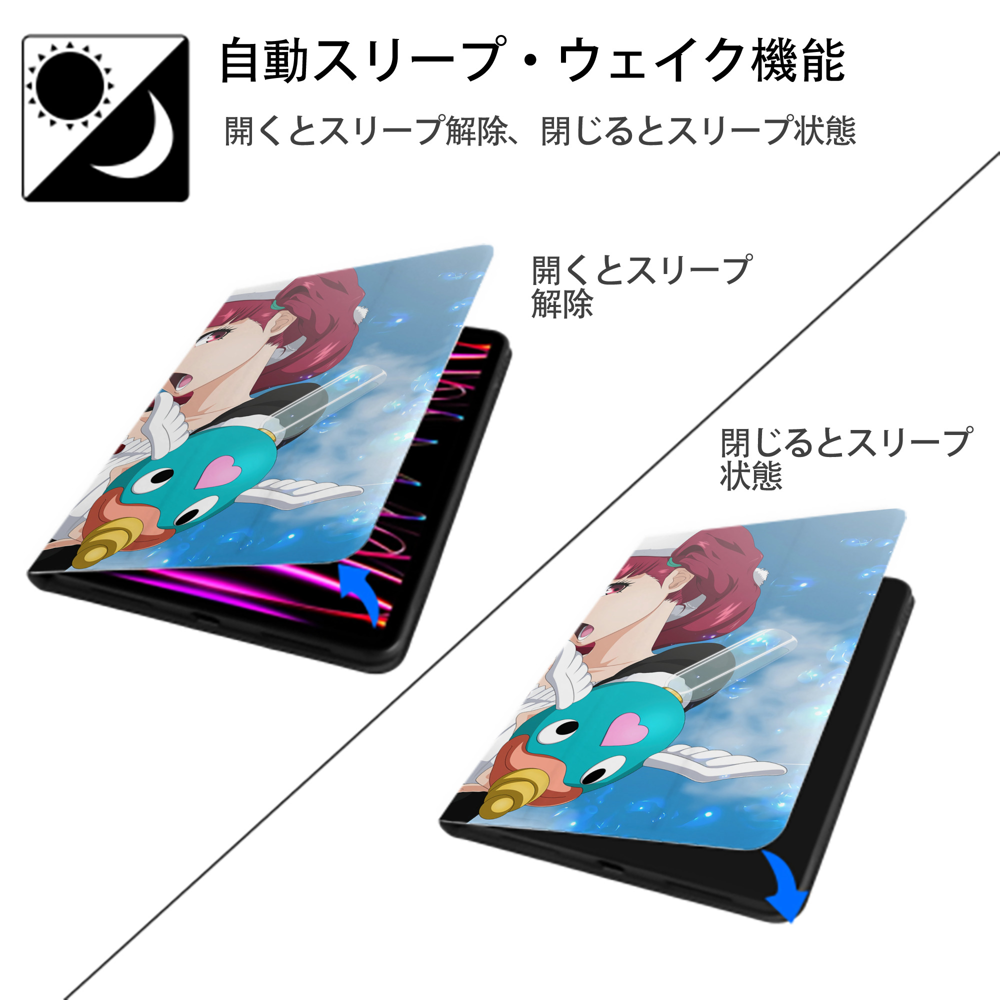 ブリーチ BLEACH IPad ケース ブック型 PUレザー TPU 耐衝撃 軽量 薄型 ペン収納なし 全面保護 IPad 各モデル対応