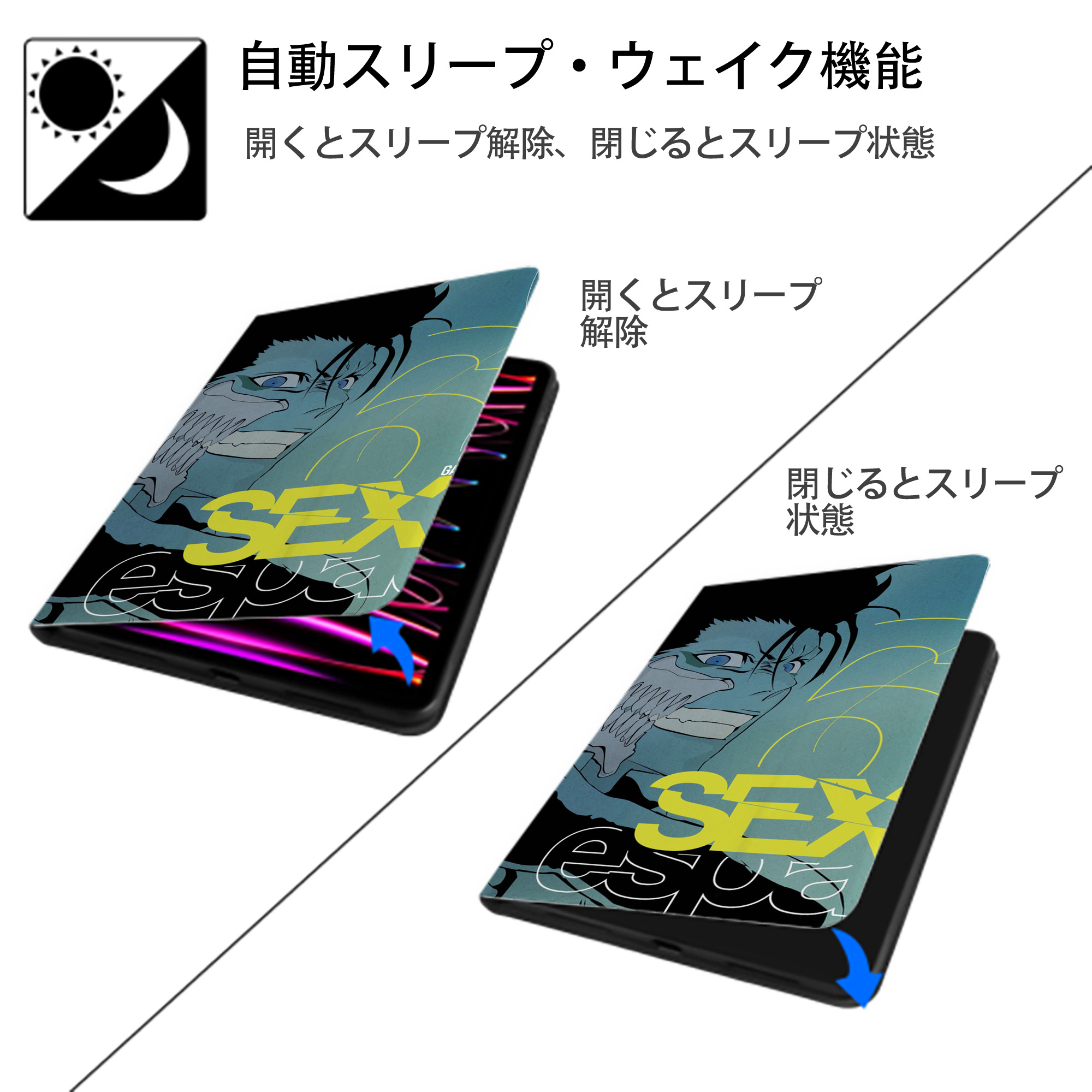 ブリーチ BLEACH IPad ケース ブック型 PUレザー TPU 耐衝撃 軽量 薄型 ペン収納なし 全面保護 IPad 各モデル対応