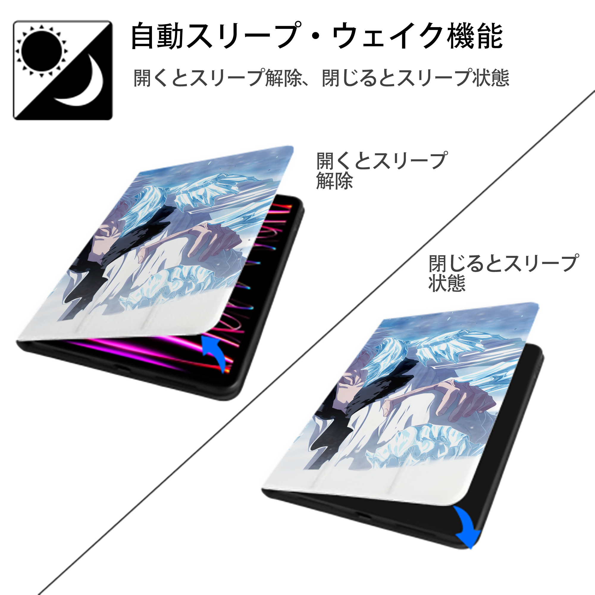 ブリーチ BLEACH IPad ケース ブック型 PUレザー TPU 耐衝撃 軽量 薄型 ペン収納なし 全面保護 IPad 各モデル対応