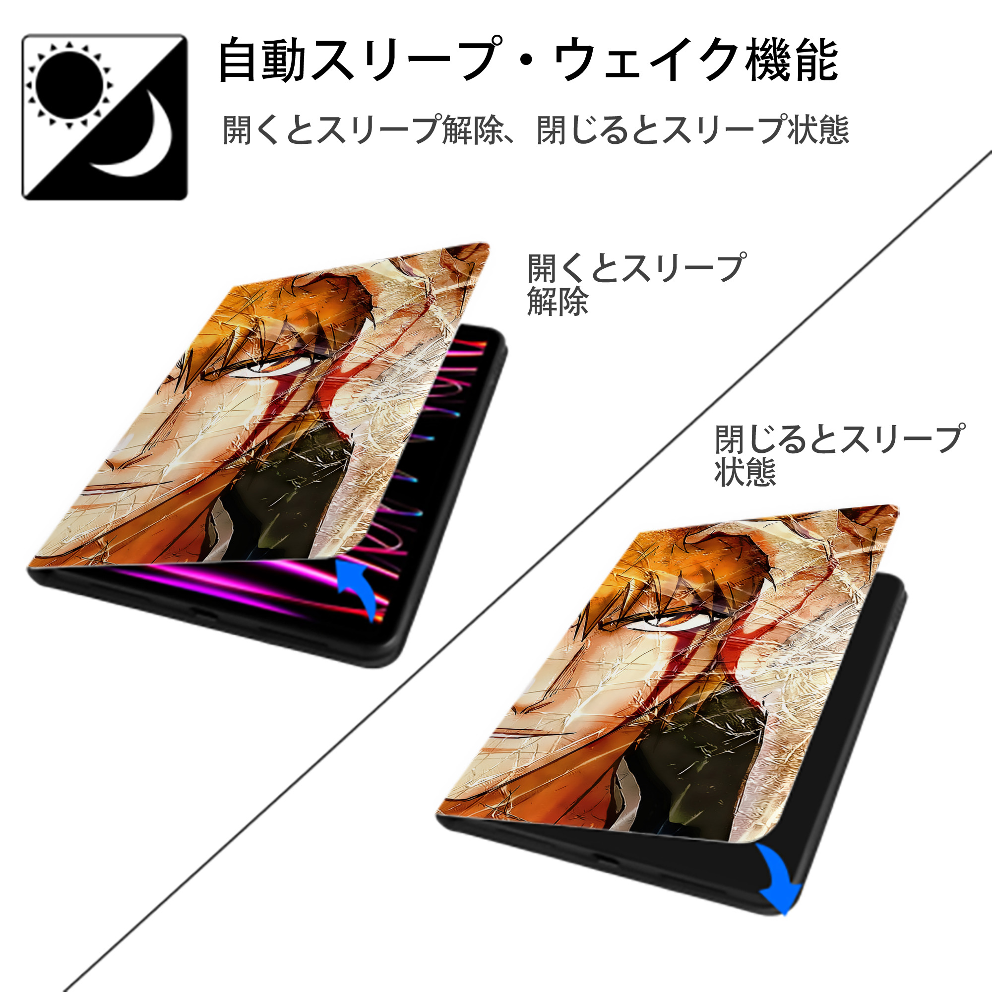 ブリーチ BLEACH IPad ケース ブック型 PUレザー TPU 耐衝撃 軽量 薄型 ペン収納なし 全面保護 IPad 各モデル対応
