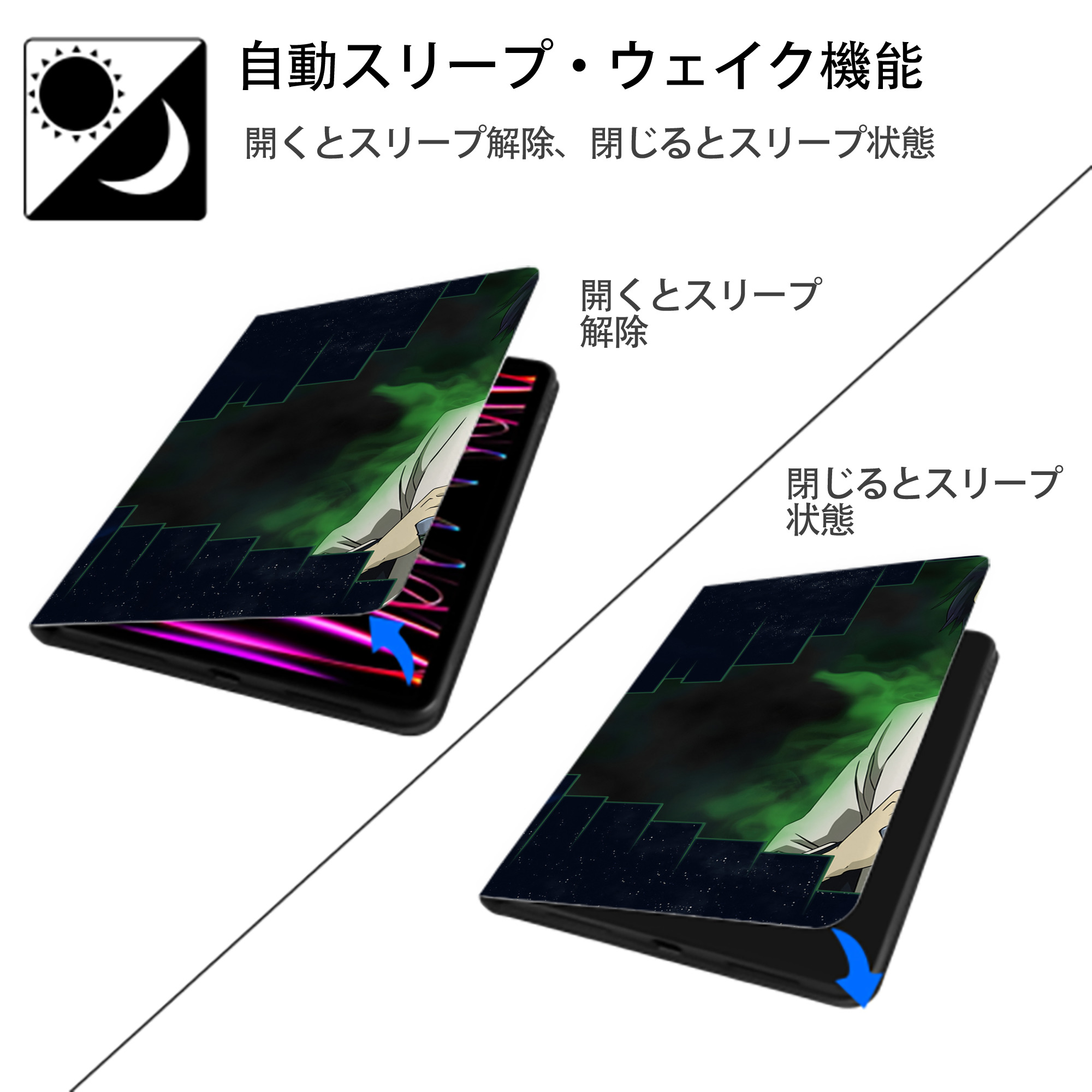 ブリーチ BLEACH IPad ケース ブック型 PUレザー TPU 耐衝撃 軽量 薄型 ペン収納なし 全面保護 IPad 各モデル対応