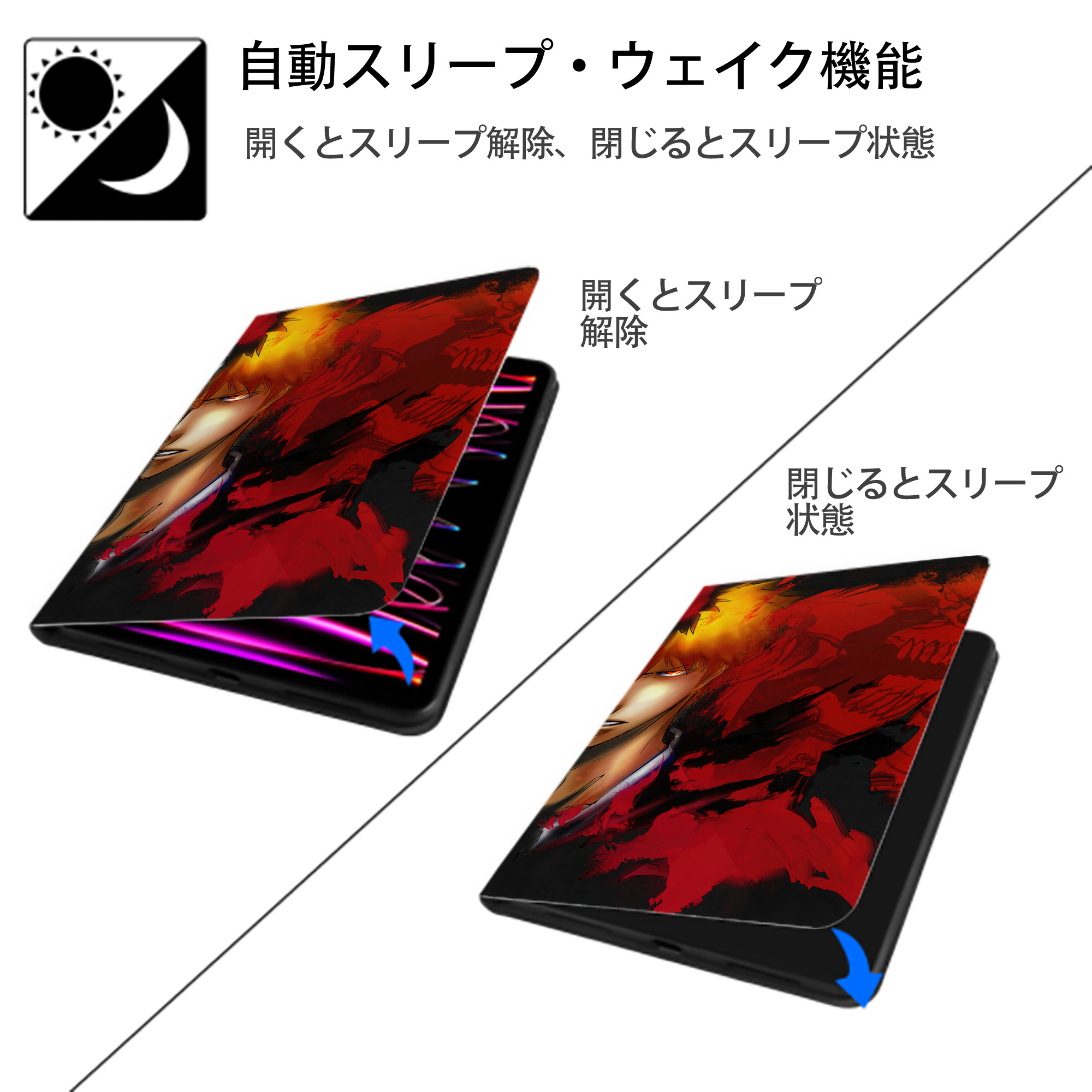 ブリーチ BLEACH IPad ケース ブック型 PUレザー TPU 耐衝撃 軽量 薄型 ペン収納なし 全面保護 IPad 各モデル対応