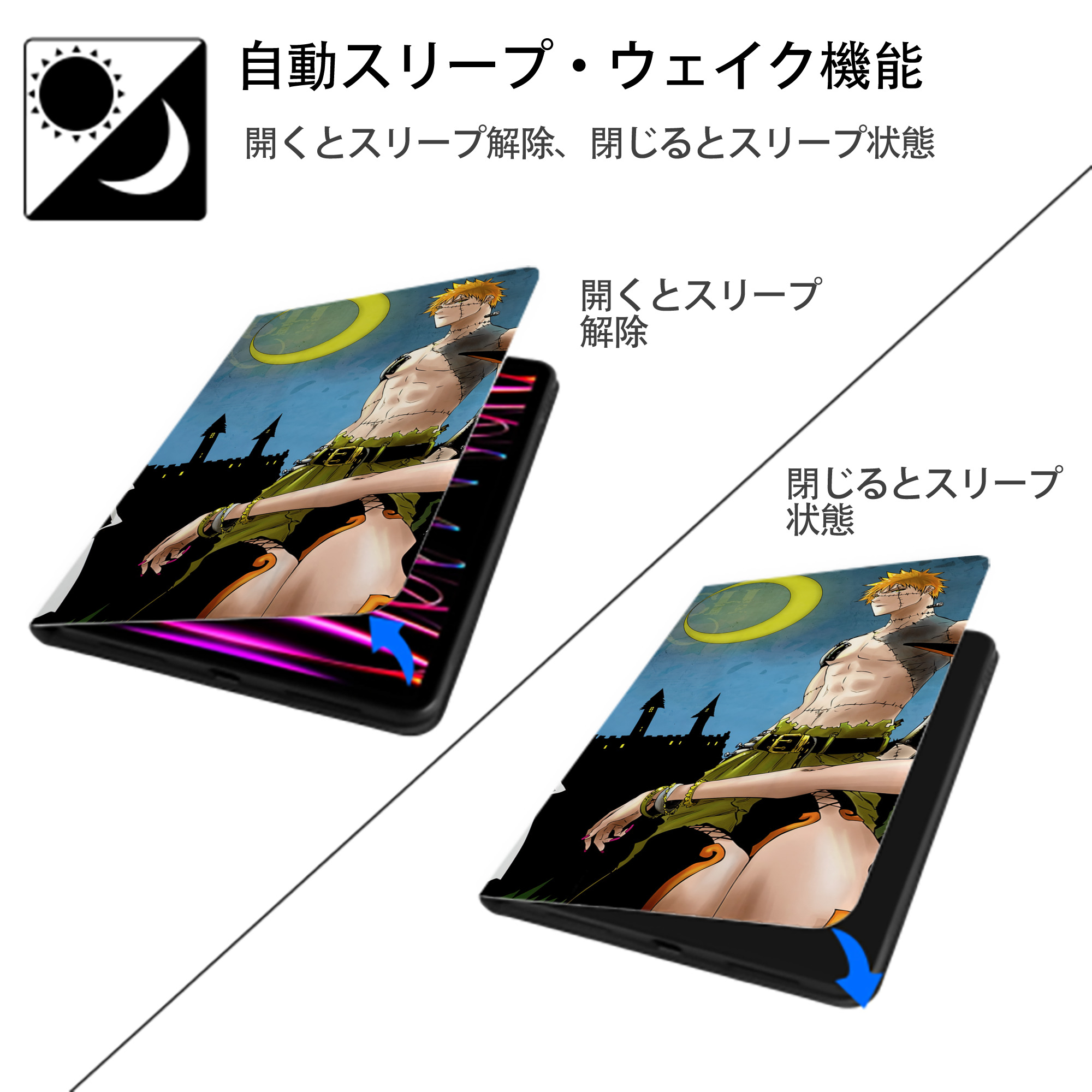 ブリーチ BLEACH IPad ケース ブック型 PUレザー TPU 耐衝撃 軽量 薄型 ペン収納なし 全面保護 IPad 各モデル対応