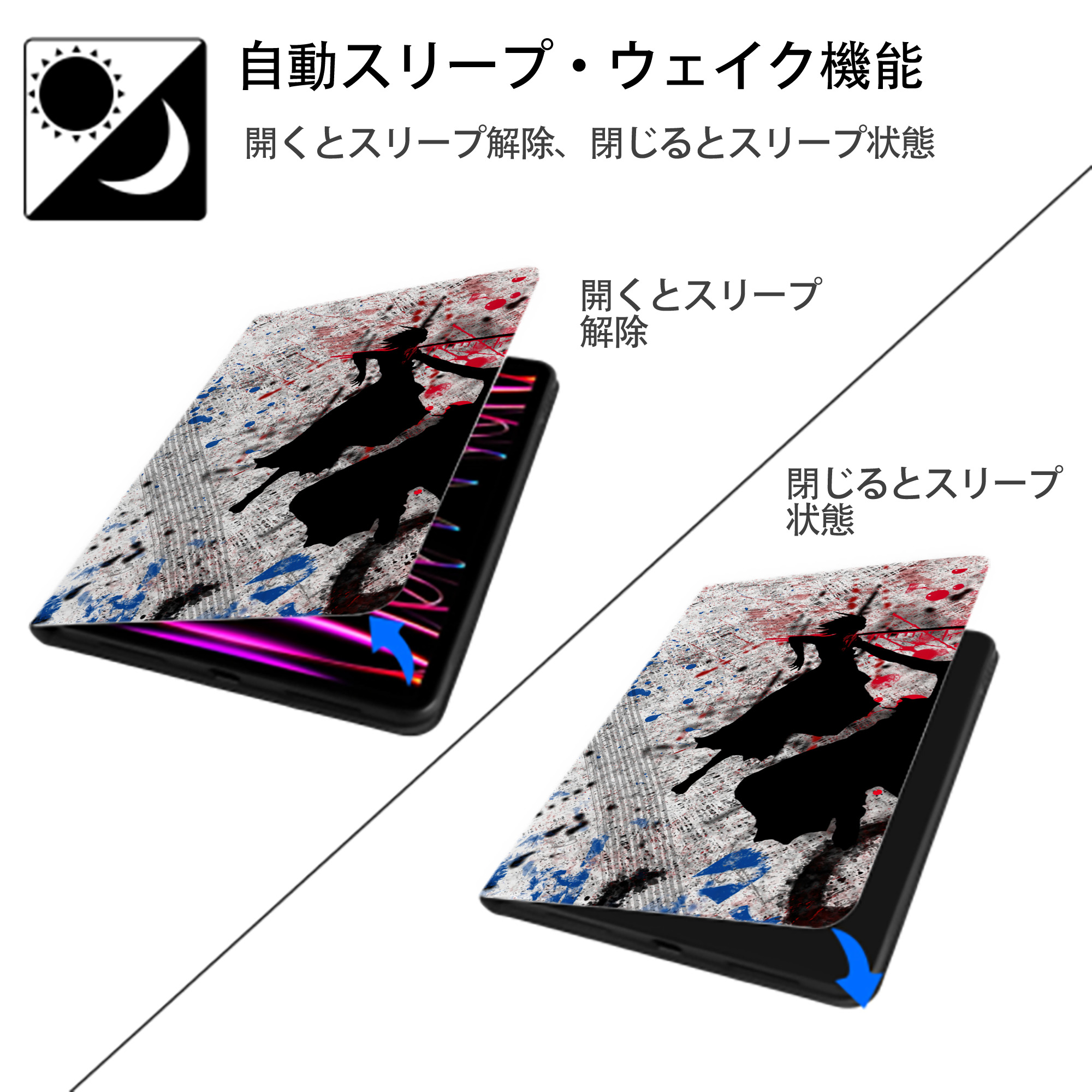 ブリーチ BLEACH IPad ケース ブック型 PUレザー TPU 耐衝撃 軽量 薄型 ペン収納なし 全面保護 IPad 各モデル対応