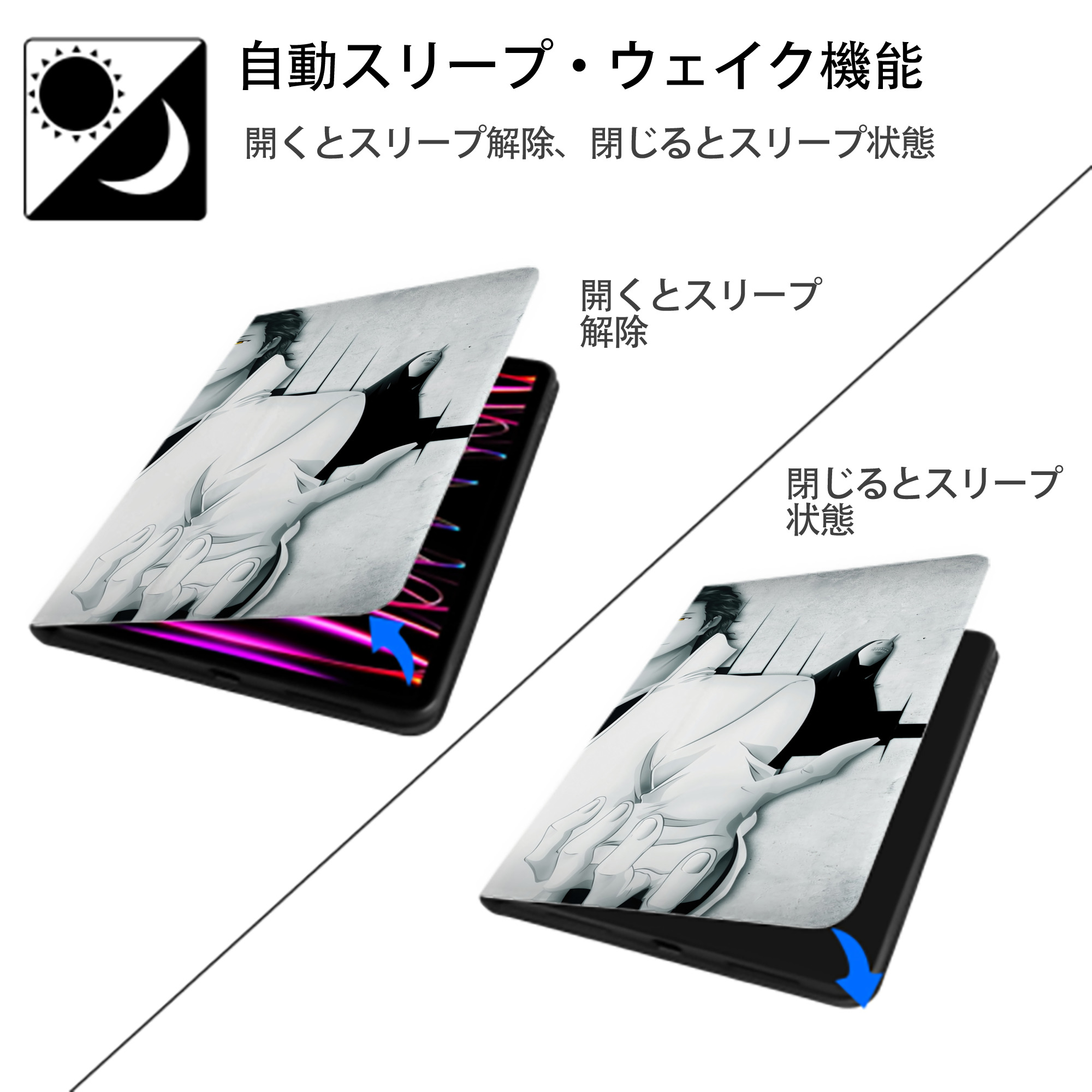 ブリーチ BLEACH IPad ケース ブック型 PUレザー TPU 耐衝撃 軽量 薄型 ペン収納なし 全面保護 IPad 各モデル対応