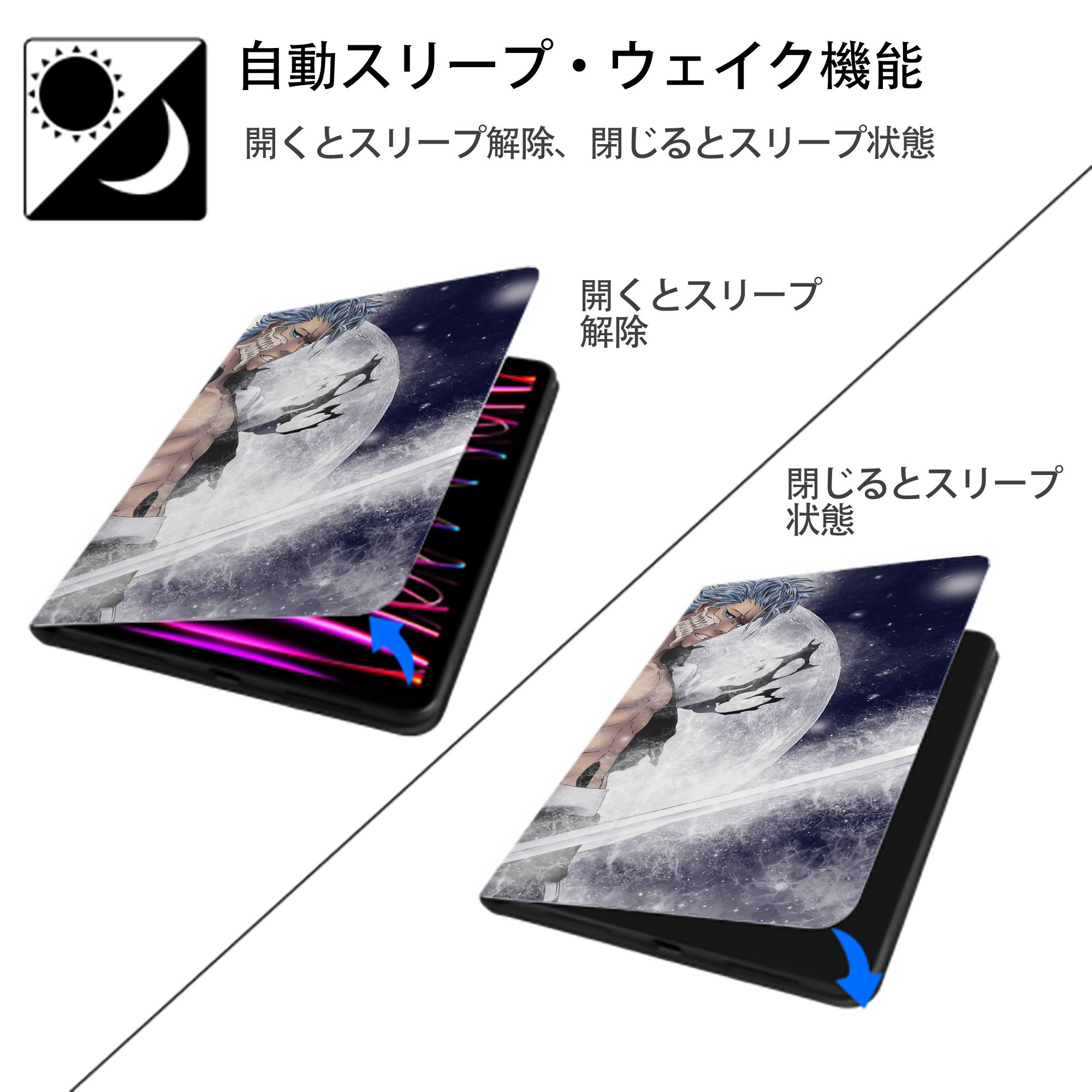 ブリーチ BLEACH IPad ケース ブック型 PUレザー TPU 耐衝撃 軽量 薄型 ペン収納なし 全面保護 IPad 各モデル対応
