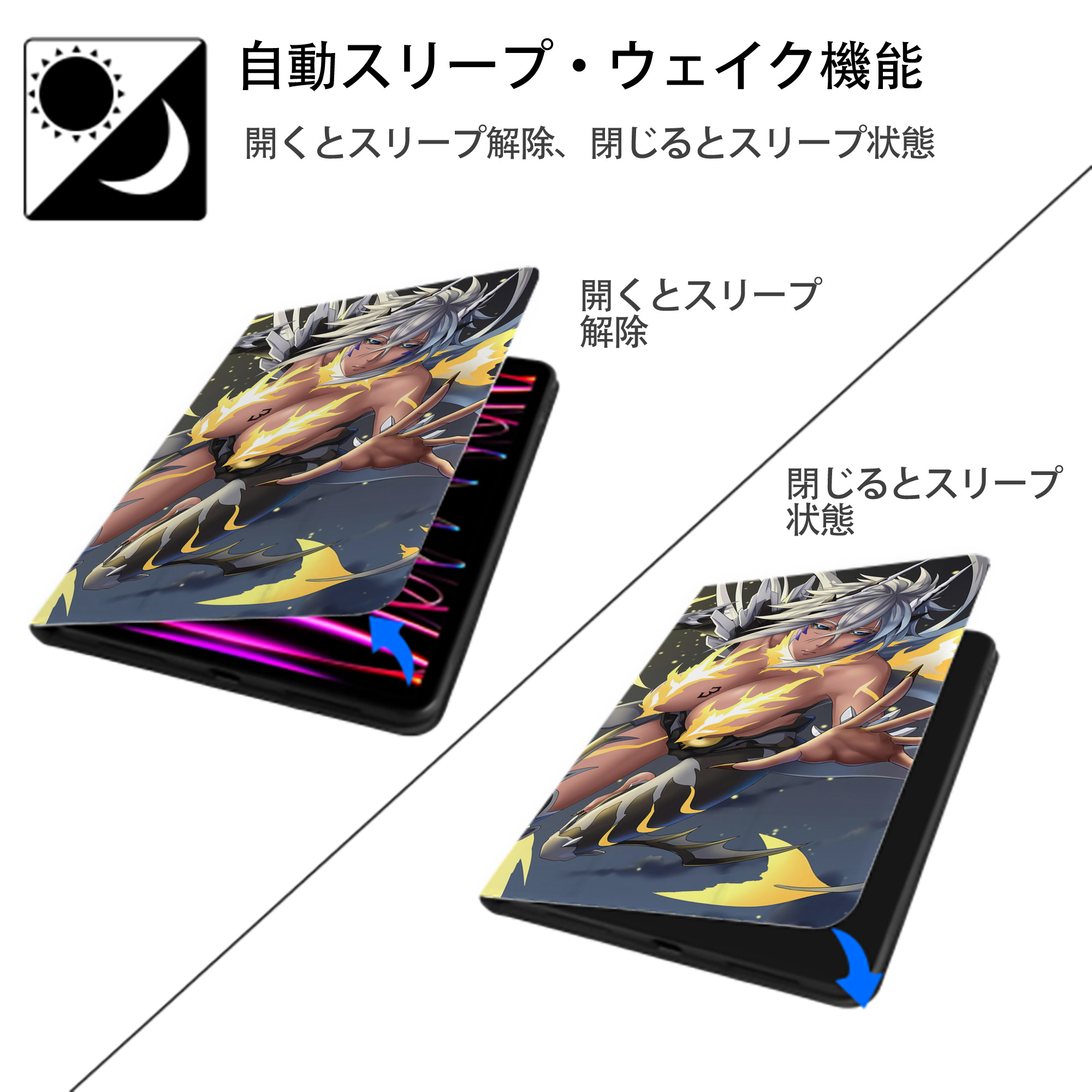 ブリーチ BLEACH IPad ケース ブック型 PUレザー TPU 耐衝撃 軽量 薄型 ペン収納なし 全面保護 IPad 各モデル対応