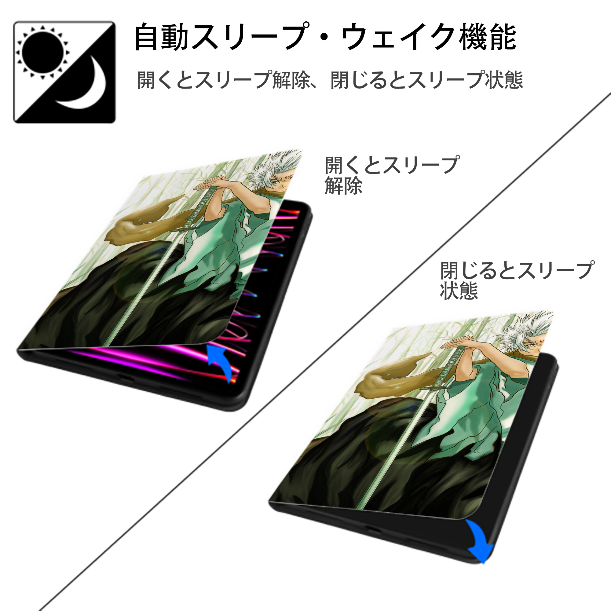 ブリーチ BLEACH IPad ケース ブック型 PUレザー TPU 耐衝撃 軽量 薄型 ペン収納なし 全面保護 IPad 各モデル対応