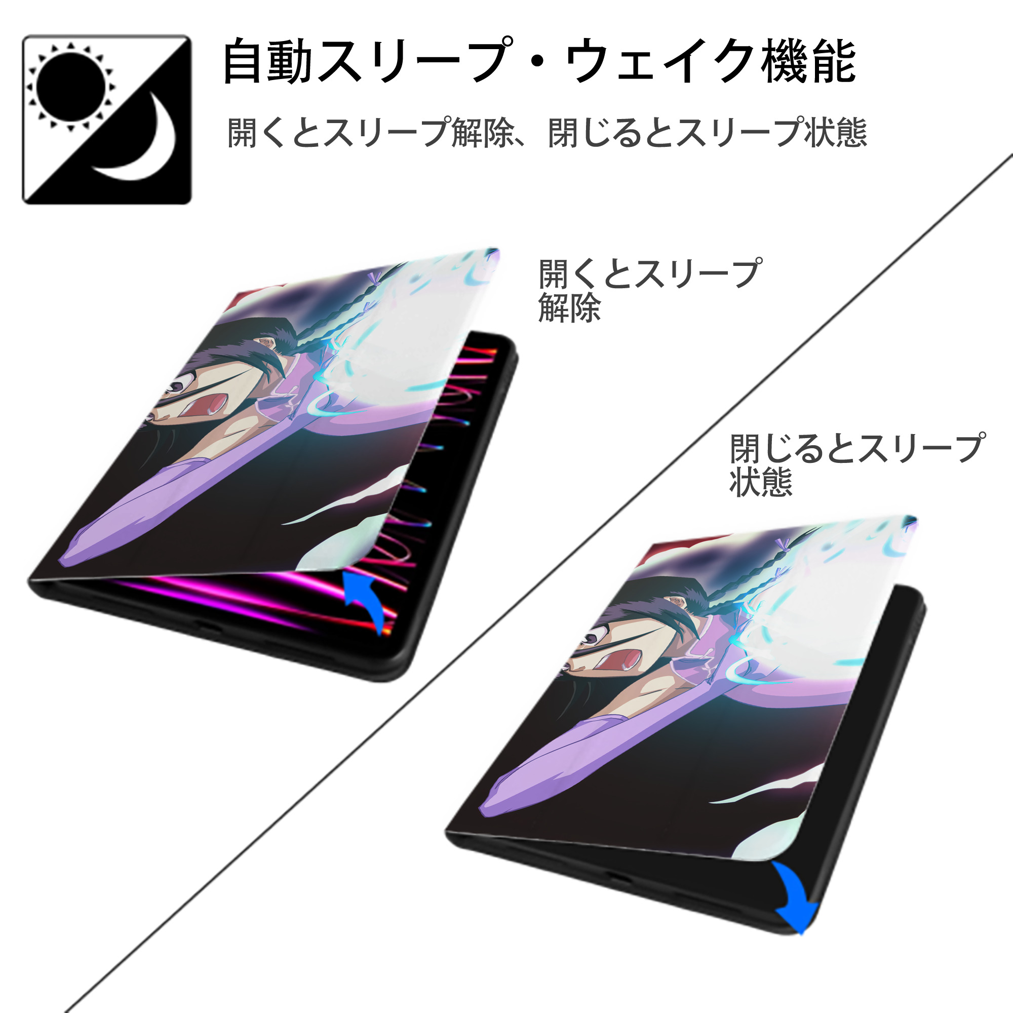 ブリーチ BLEACH IPad ケース ブック型 PUレザー TPU 耐衝撃 軽量 薄型 ペン収納なし 全面保護 IPad 各モデル対応