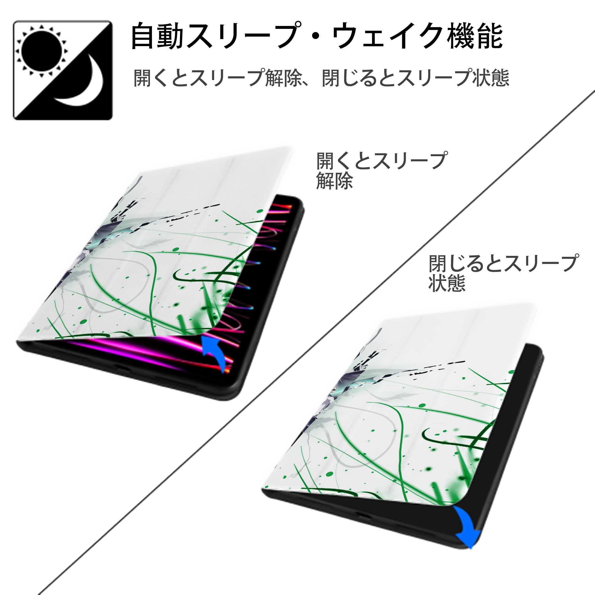 ブリーチ BLEACH IPad ケース ブック型 PUレザー TPU 耐衝撃 軽量 薄型 ペン収納なし 全面保護 IPad 各モデル対応