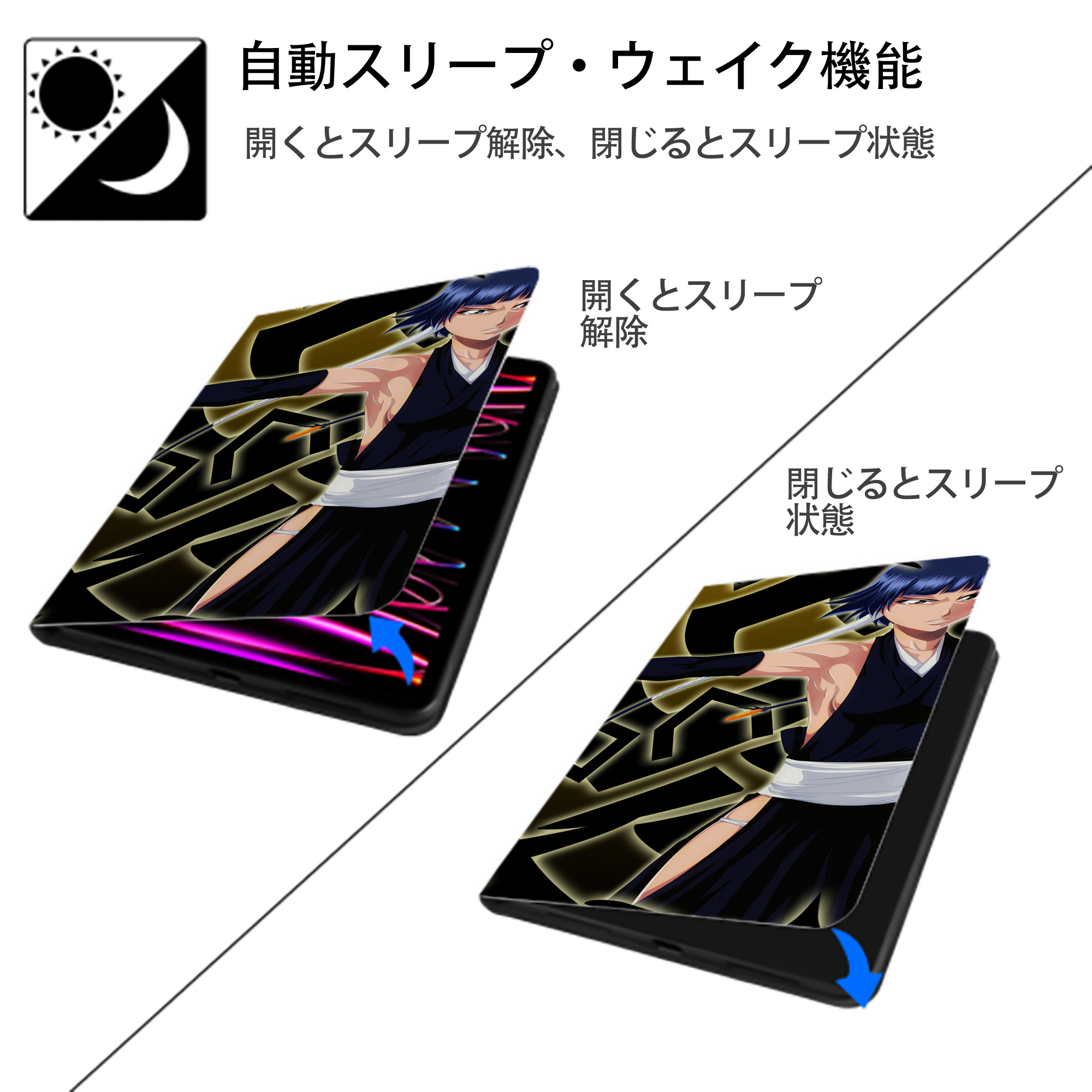 ブリーチ BLEACH IPad ケース ブック型 PUレザー TPU 耐衝撃 軽量 薄型 ペン収納なし 全面保護 IPad 各モデル対応