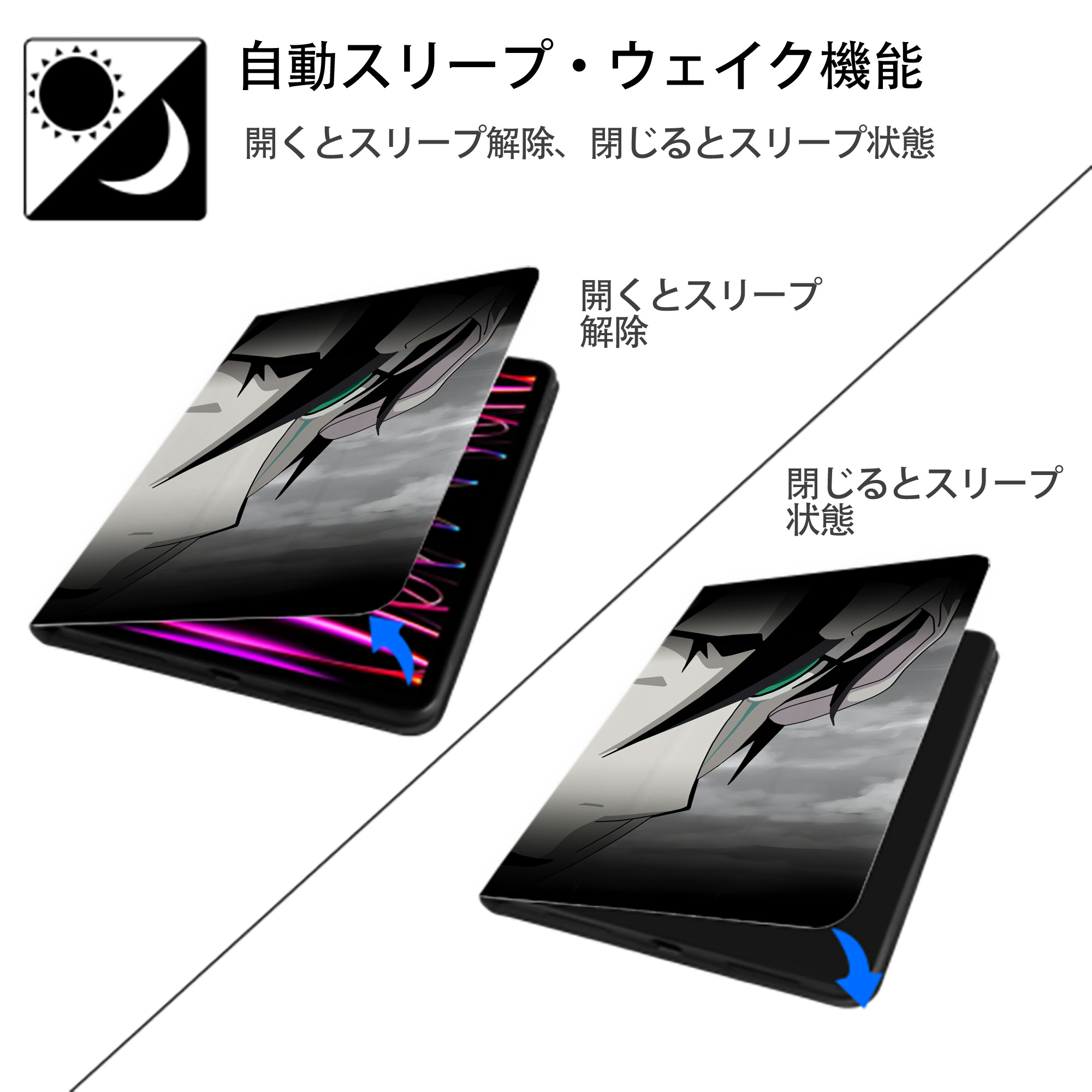 ブリーチ BLEACH IPad ケース ブック型 PUレザー TPU 耐衝撃 軽量 薄型 ペン収納なし 全面保護 IPad 各モデル対応