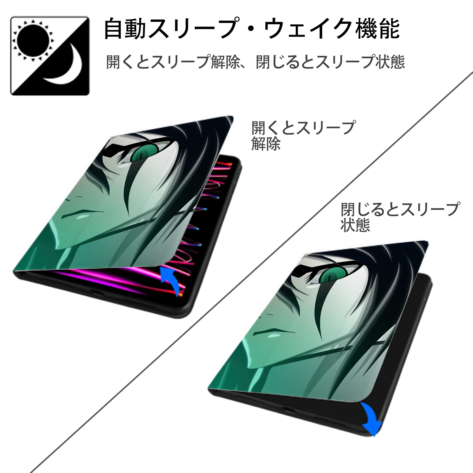 ブリーチ BLEACH IPad ケース ブック型 PUレザー TPU 耐衝撃 軽量 薄型 ペン収納なし 全面保護 IPad 各モデル対応