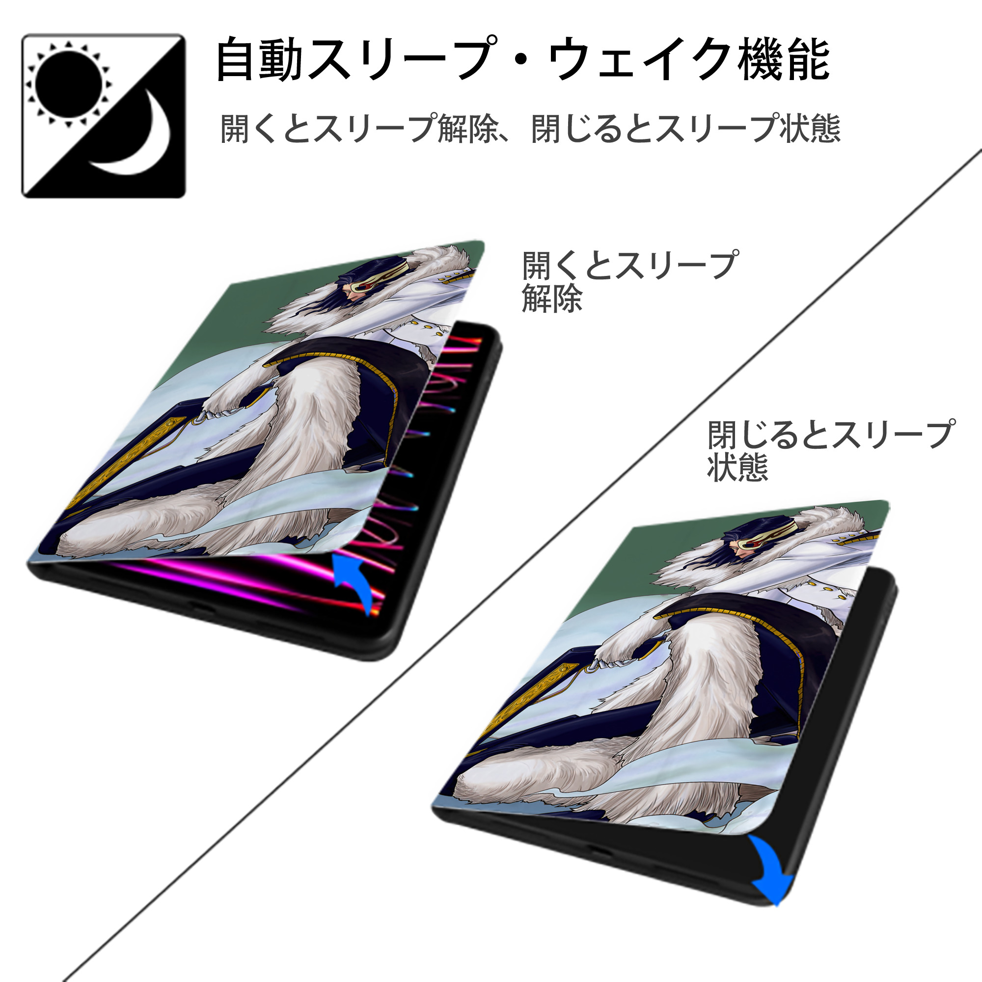 ブリーチ BLEACH IPad ケース ブック型 PUレザー TPU 耐衝撃 軽量 薄型 ペン収納なし 全面保護 IPad 各モデル対応