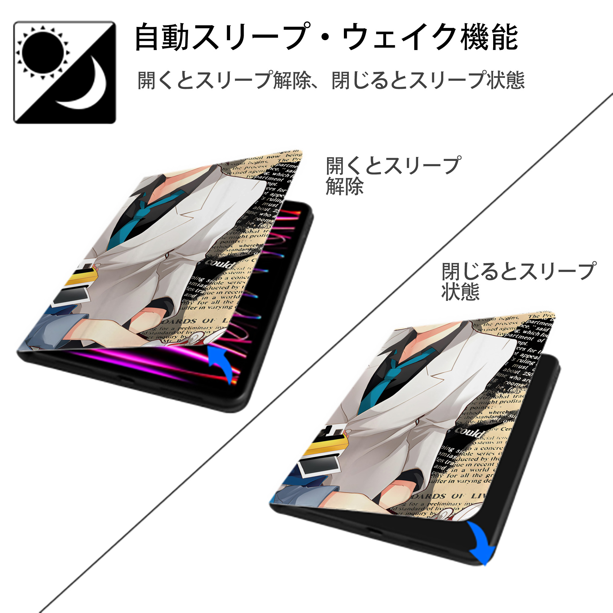 ブリーチ BLEACH IPad ケース ブック型 PUレザー TPU 耐衝撃 軽量 薄型 ペン収納なし 全面保護 IPad 各モデル対応