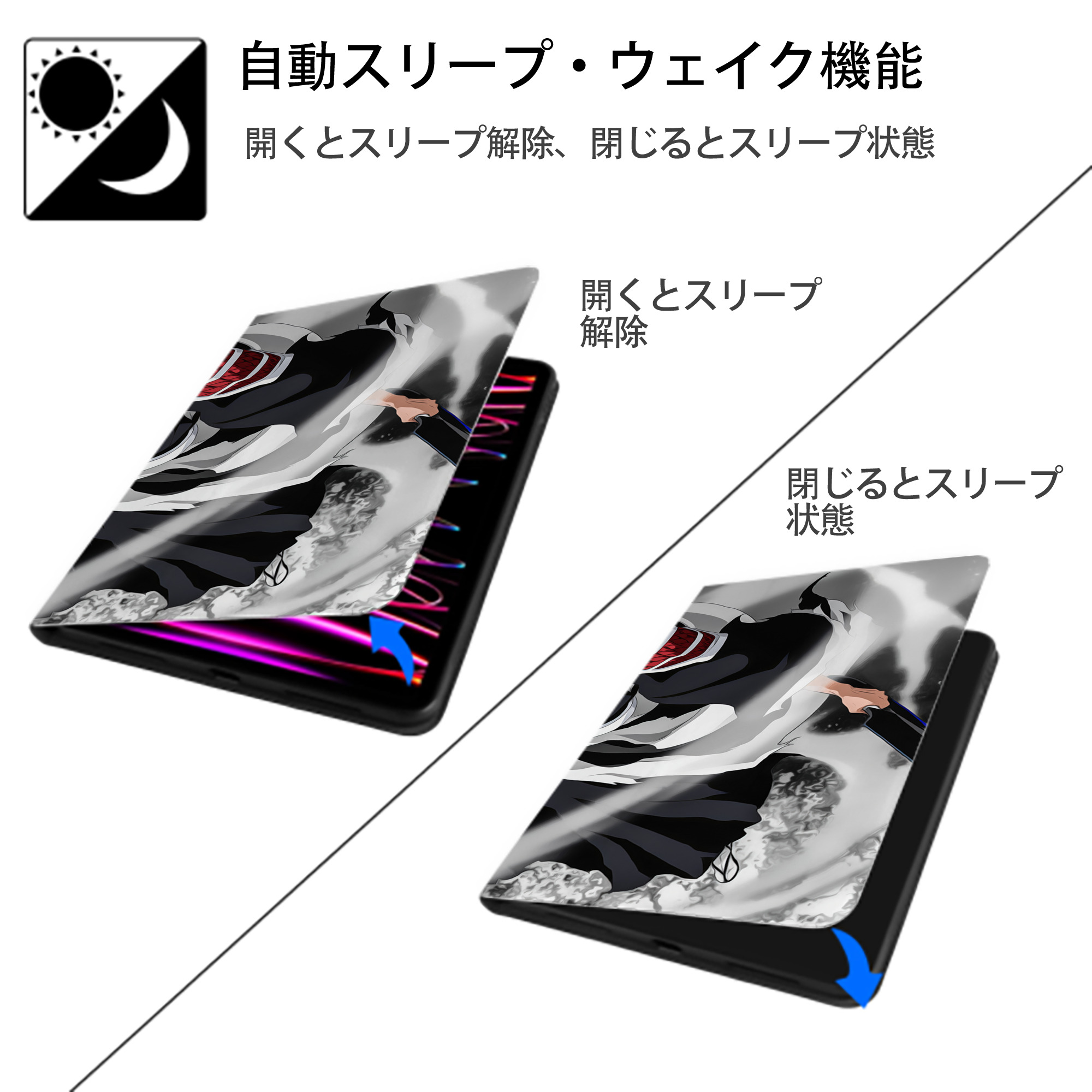 ブリーチ BLEACH IPad ケース ブック型 PUレザー TPU 耐衝撃 軽量 薄型 ペン収納なし 全面保護 IPad 各モデル対応
