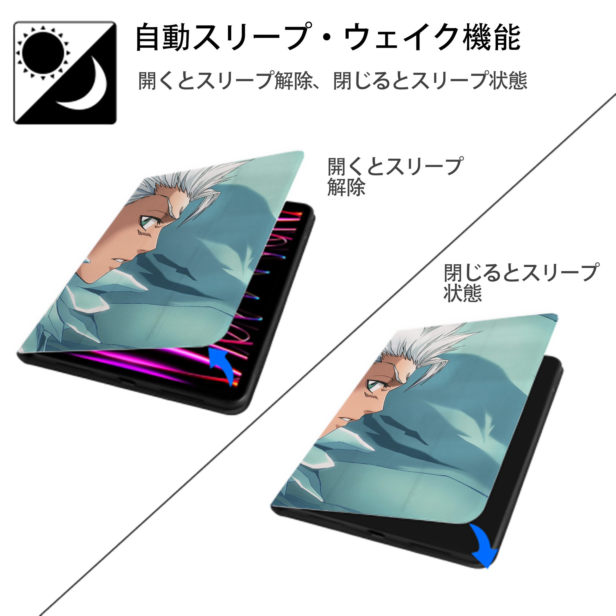 ブリーチ BLEACH IPadケース ペンホルダー付き ブックスタイルデザイン
