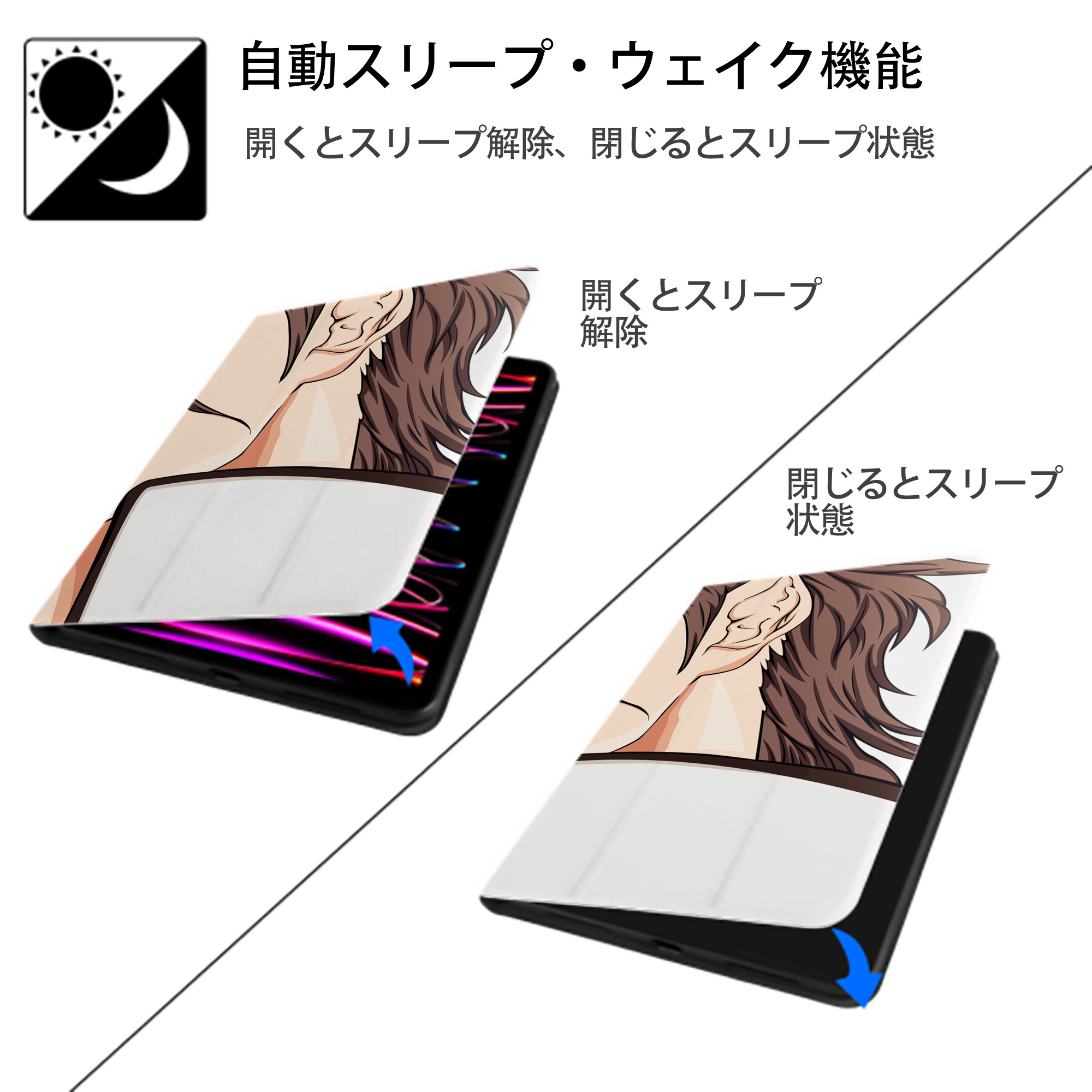 ブリーチ BLEACH IPadケース ペンホルダー付き ブックスタイルデザイン