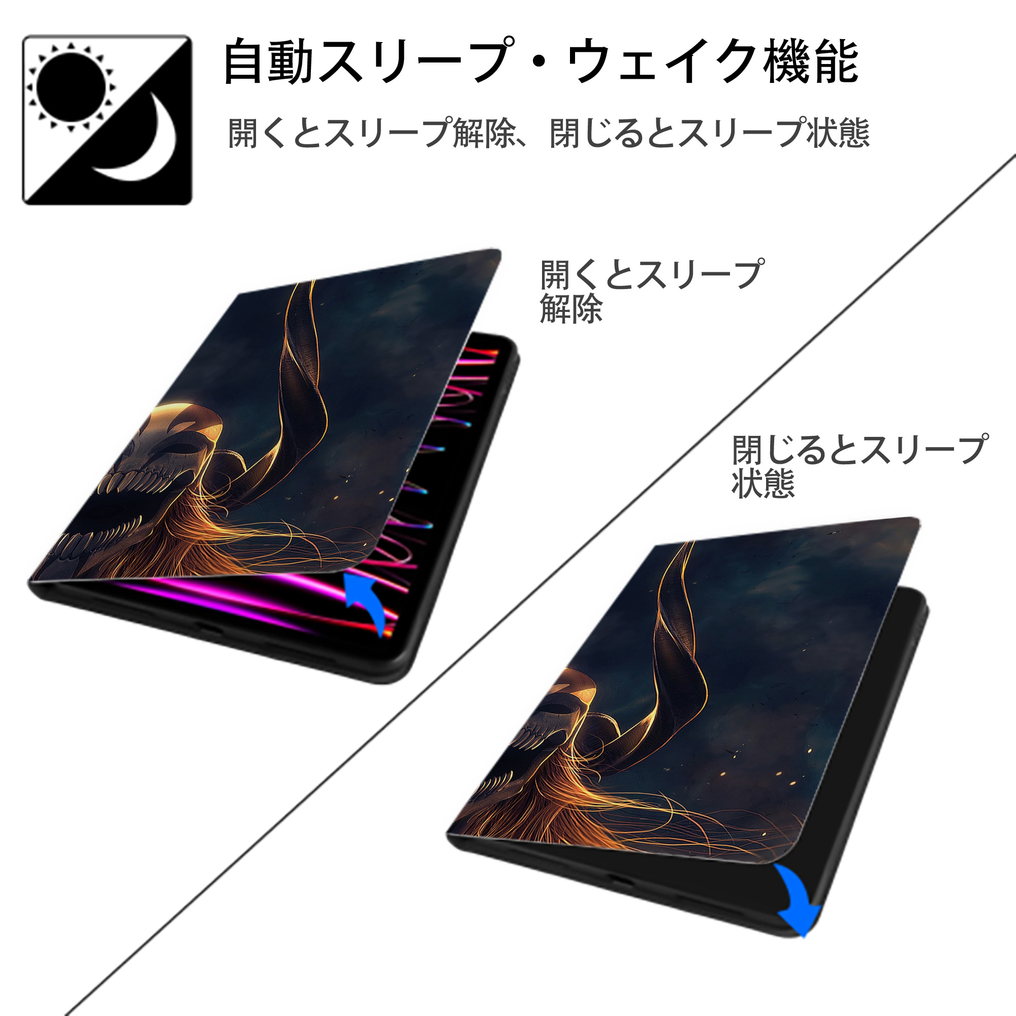 ブリーチ BLEACH IPadケース ペンホルダー付き ブックスタイルデザイン