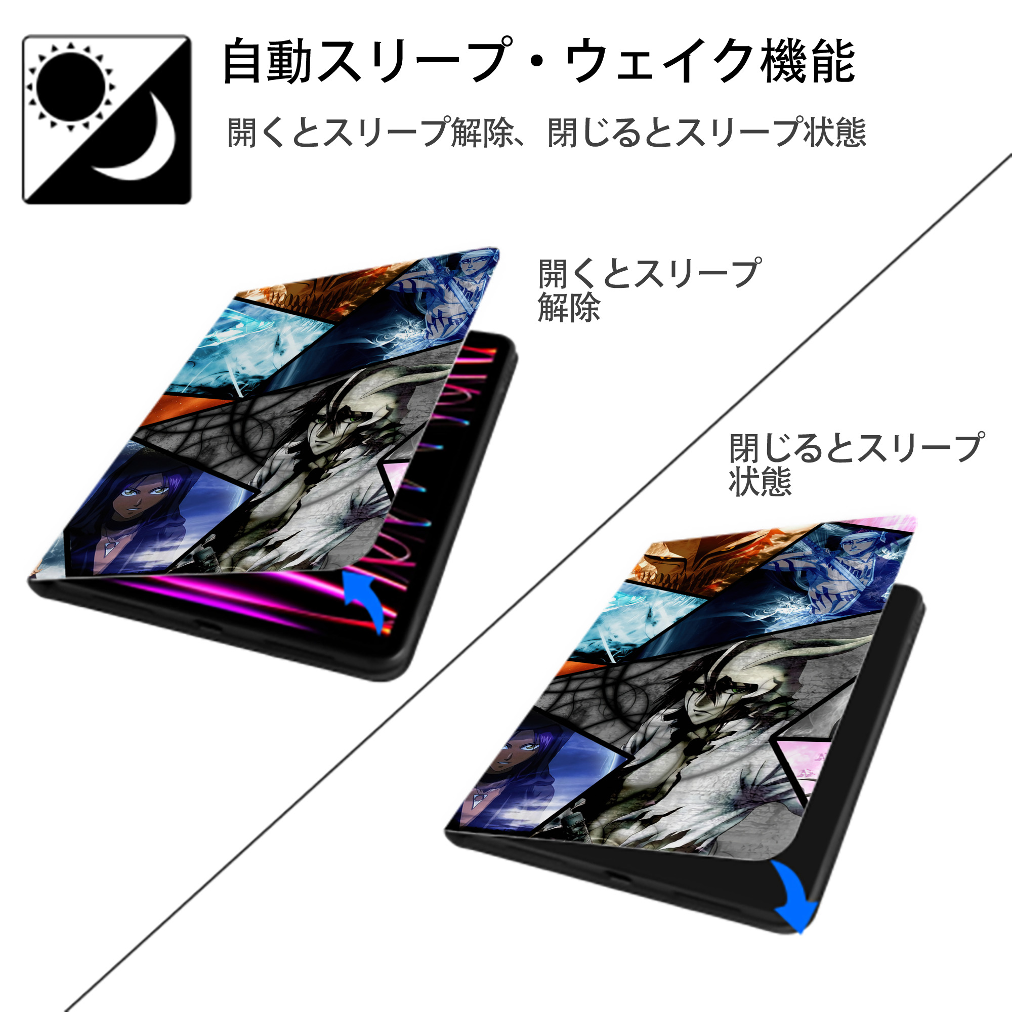 ブリーチ BLEACH IPadケース ペンホルダー付き ブックスタイルデザイン