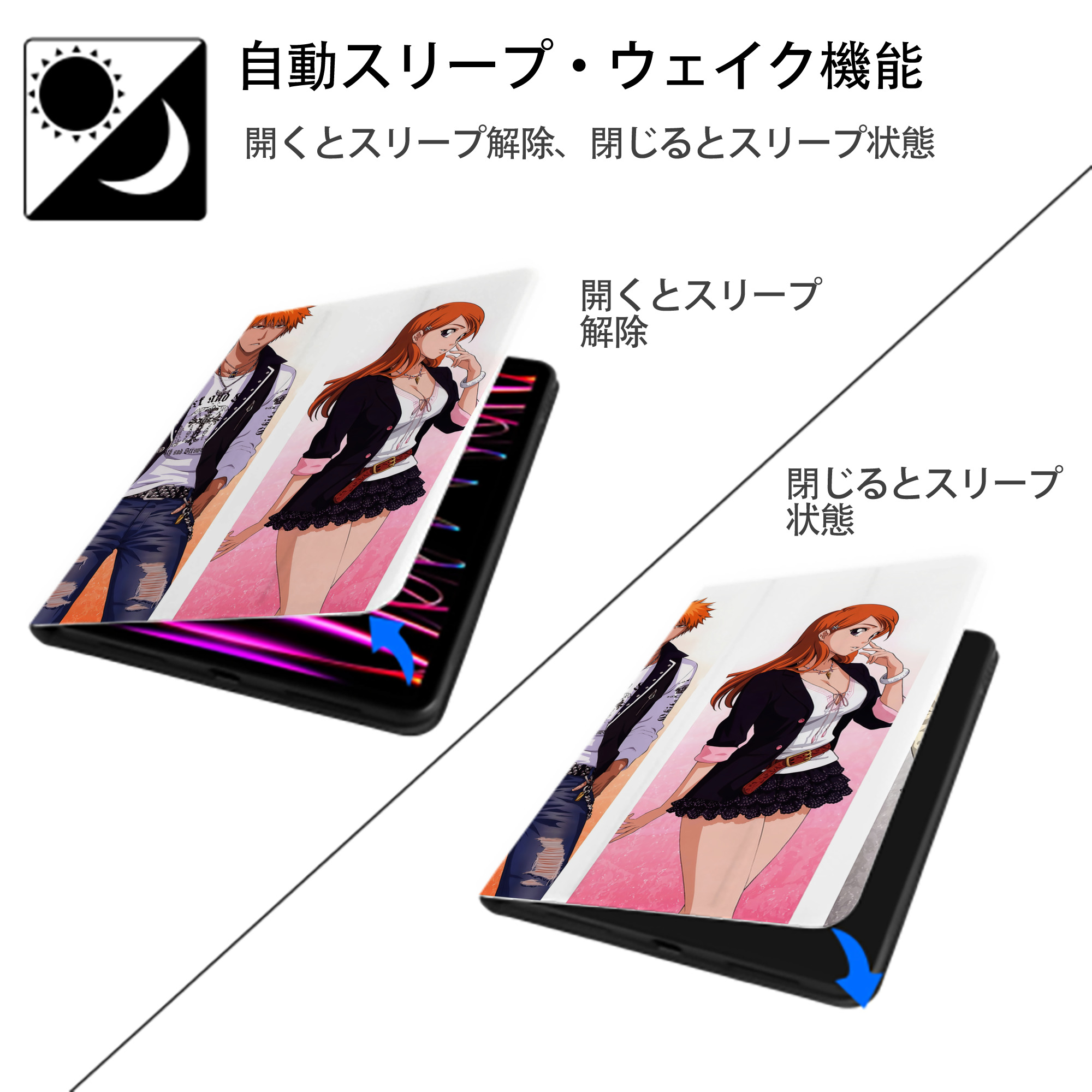 ブリーチ BLEACH IPadケース ペンホルダー付き ブックスタイルデザイン