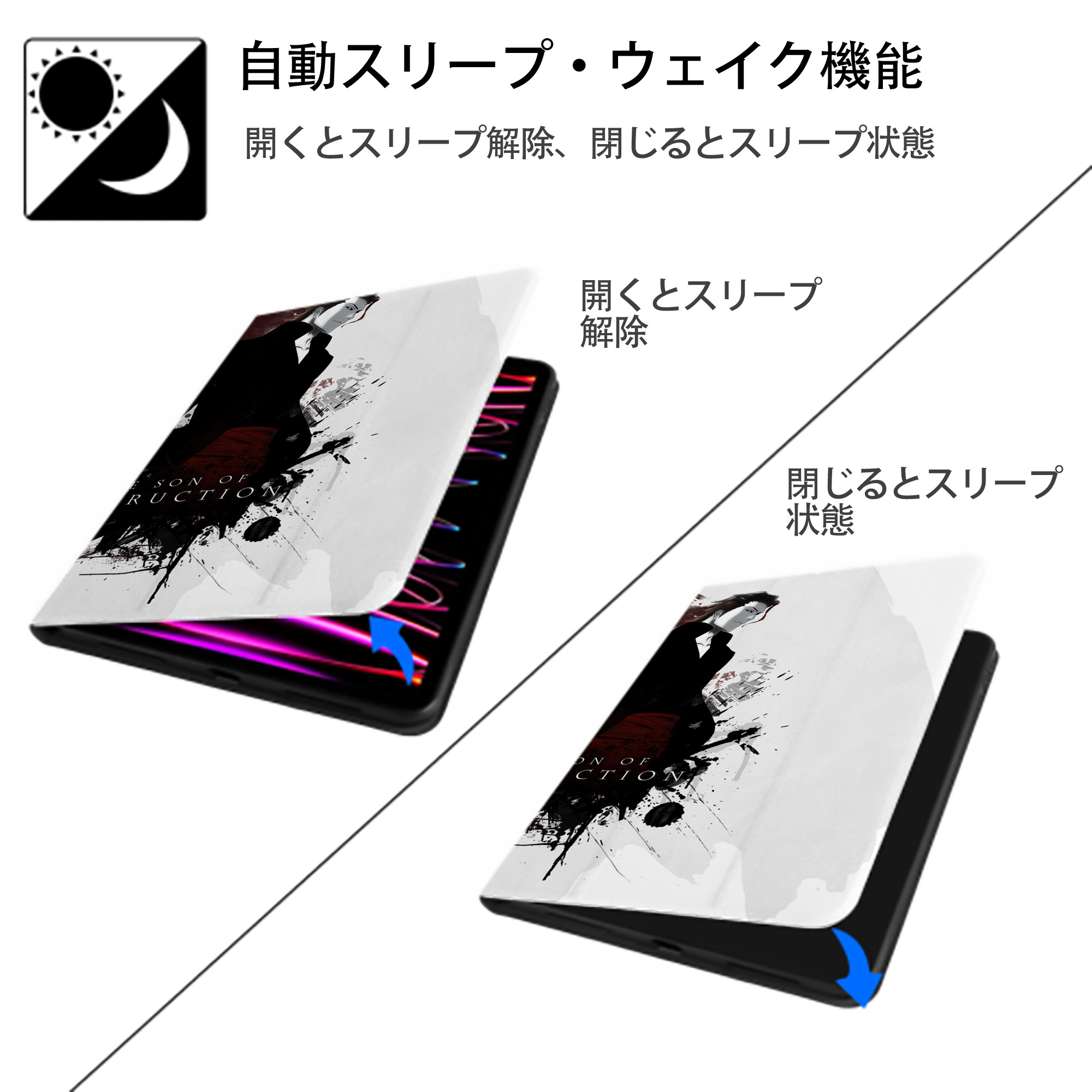 ブリーチ BLEACH IPadケース ペンホルダー付き ブックスタイルデザイン