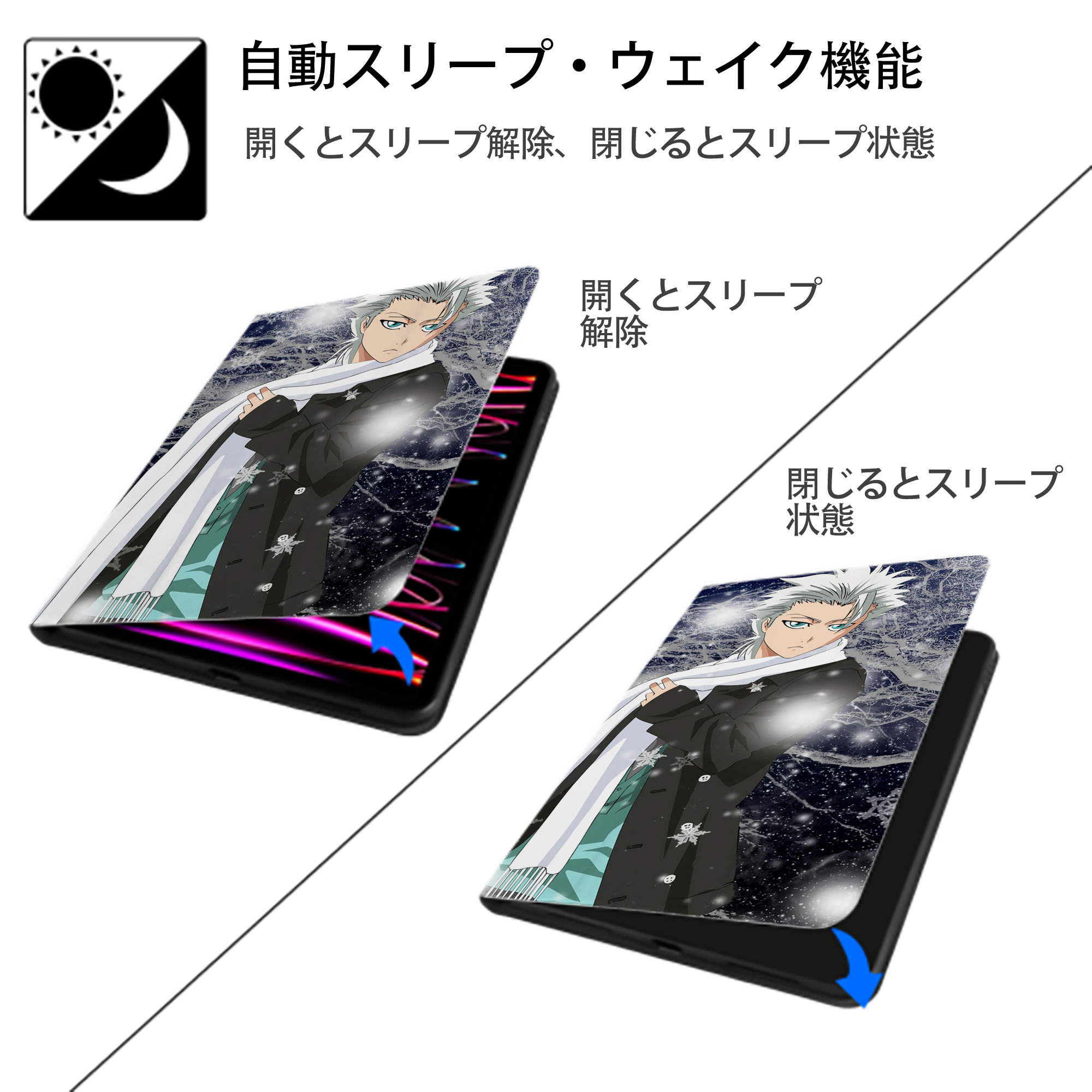 ブリーチ BLEACH IPadケース ペンホルダー付き ブックスタイルデザイン