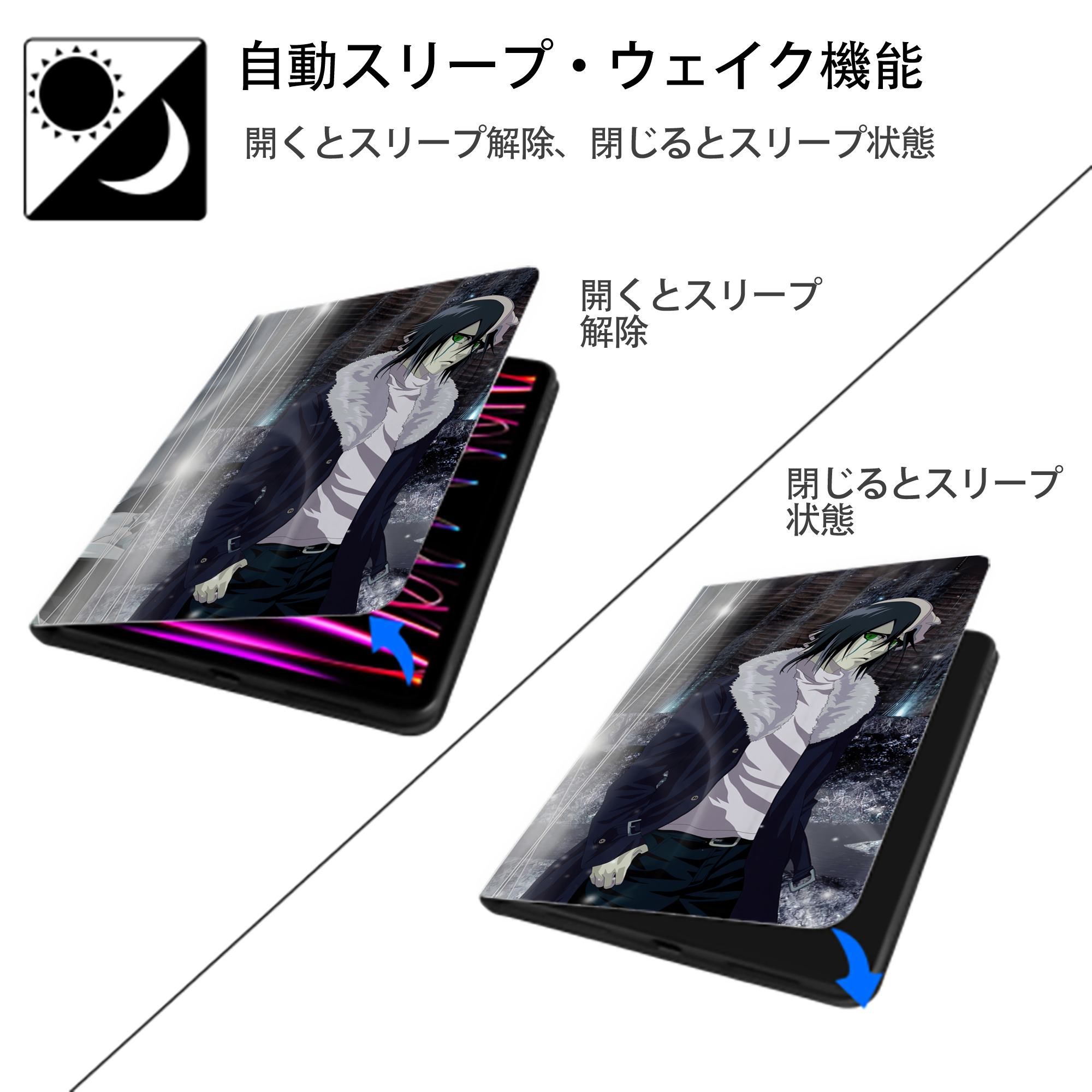ブリーチ BLEACH IPadケース ペンホルダー付き ブックスタイルデザイン