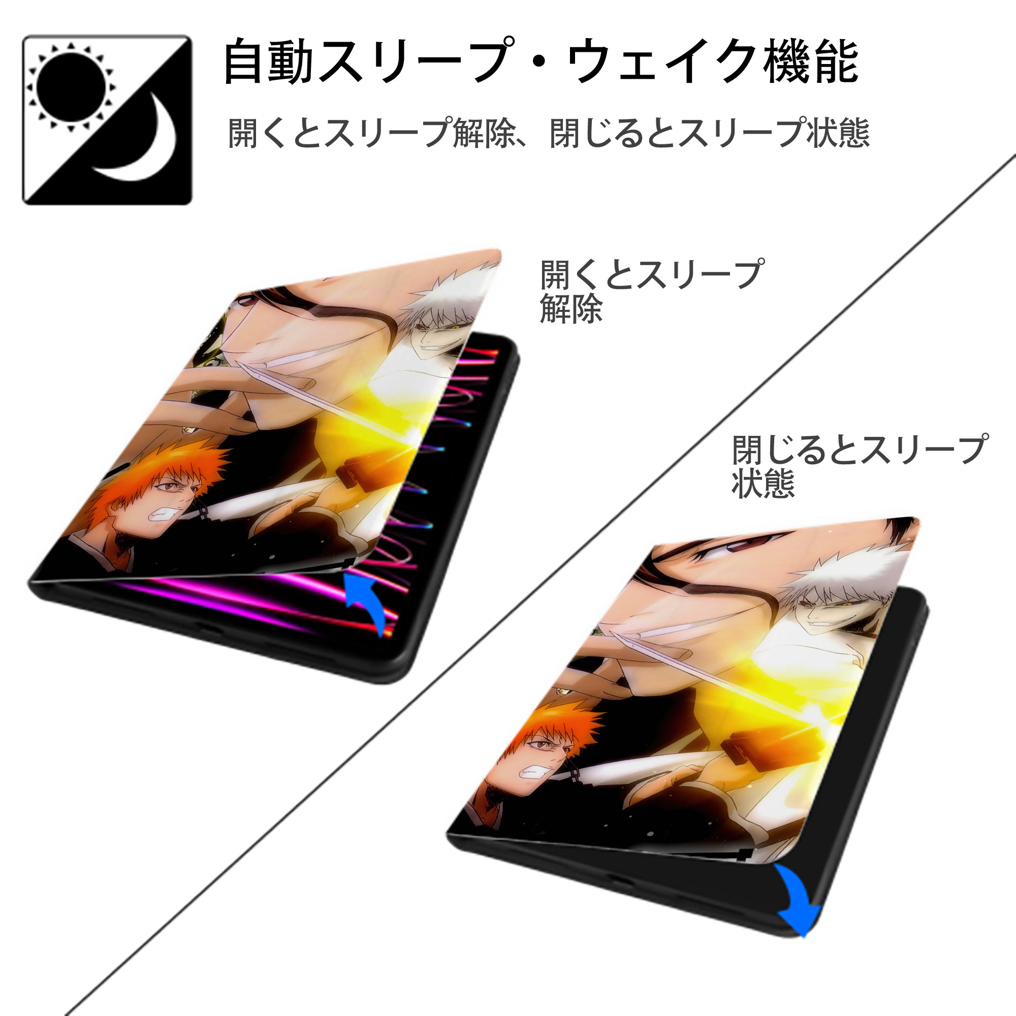 ブリーチ BLEACH IPadケース ペンホルダー付き ブックスタイルデザイン