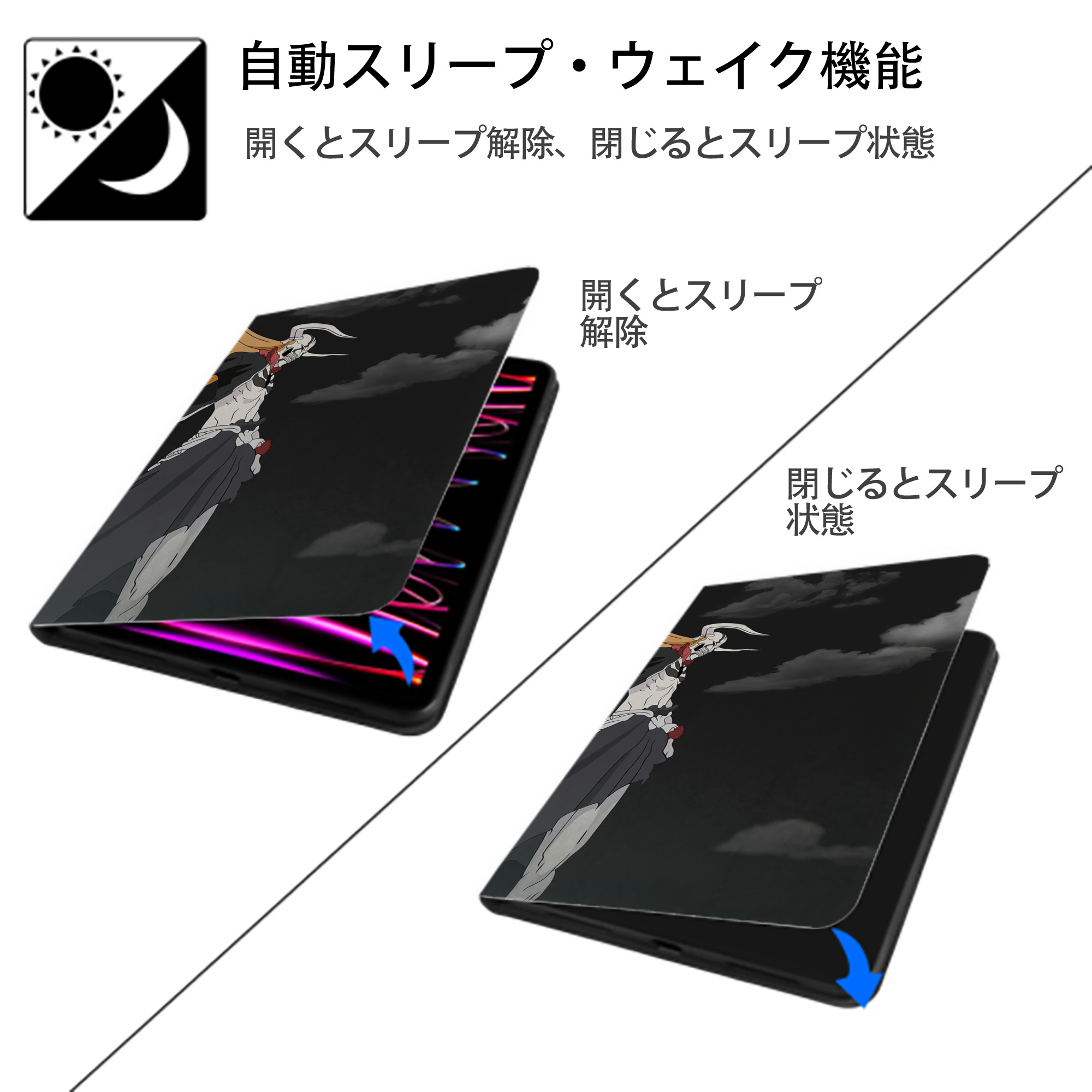 ブリーチ BLEACH IPadケース ペンホルダー付き ブックスタイルデザイン
