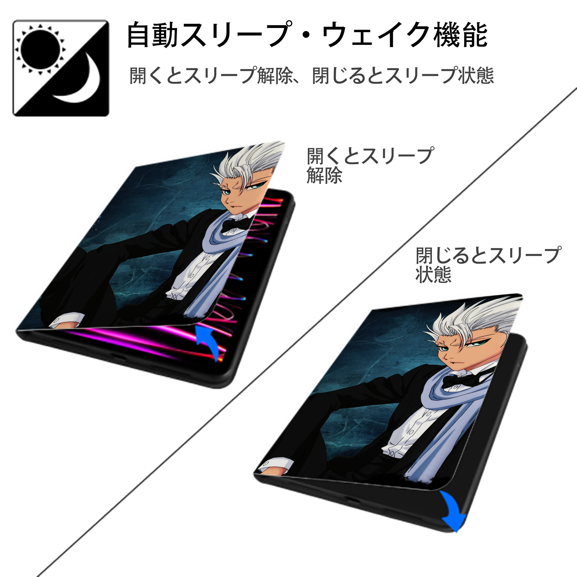 ブリーチ BLEACH IPadケース ペンホルダー付き ブックスタイルデザイン